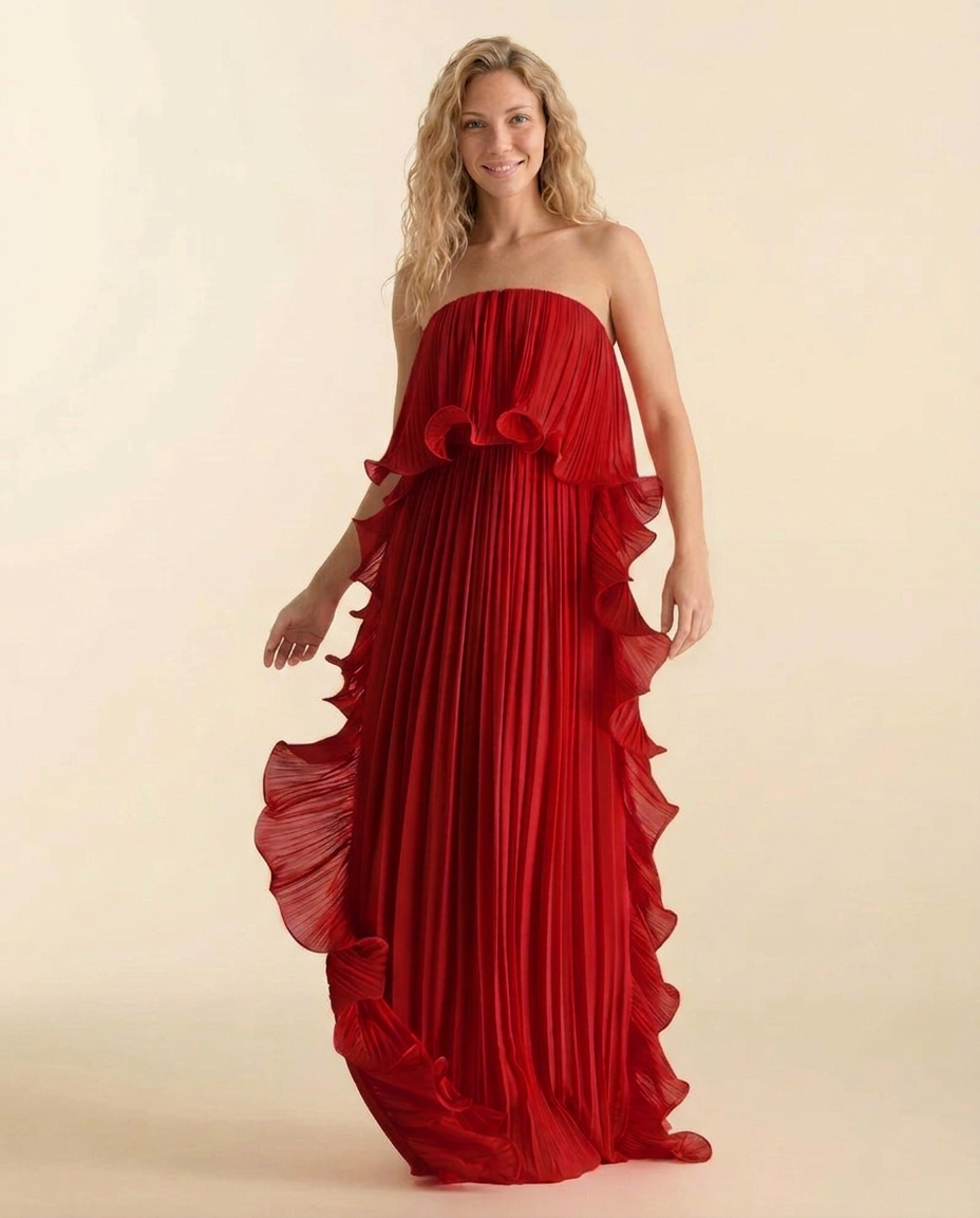 Ada | Chiffon Pleated Frill Maxi Dress