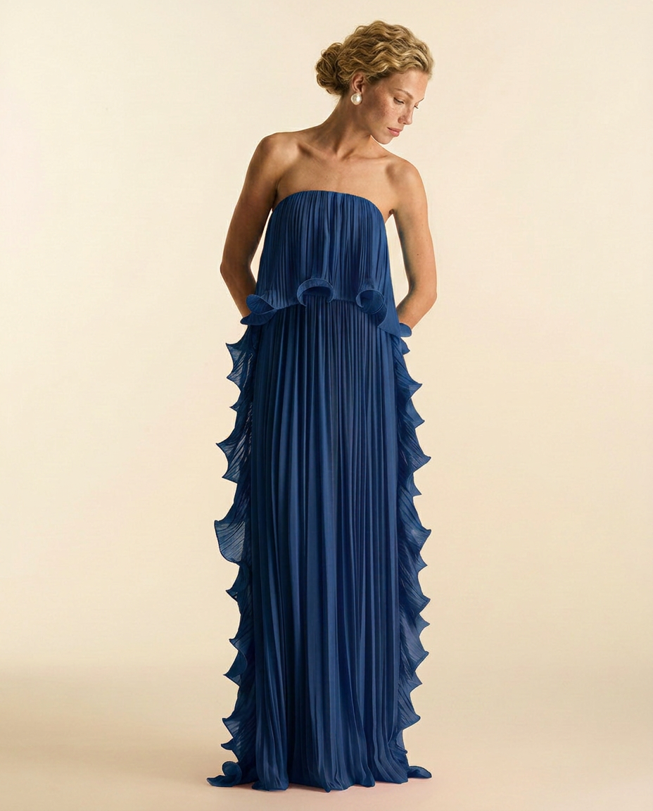 Ada | Chiffon Pleated Frill Maxi Dress