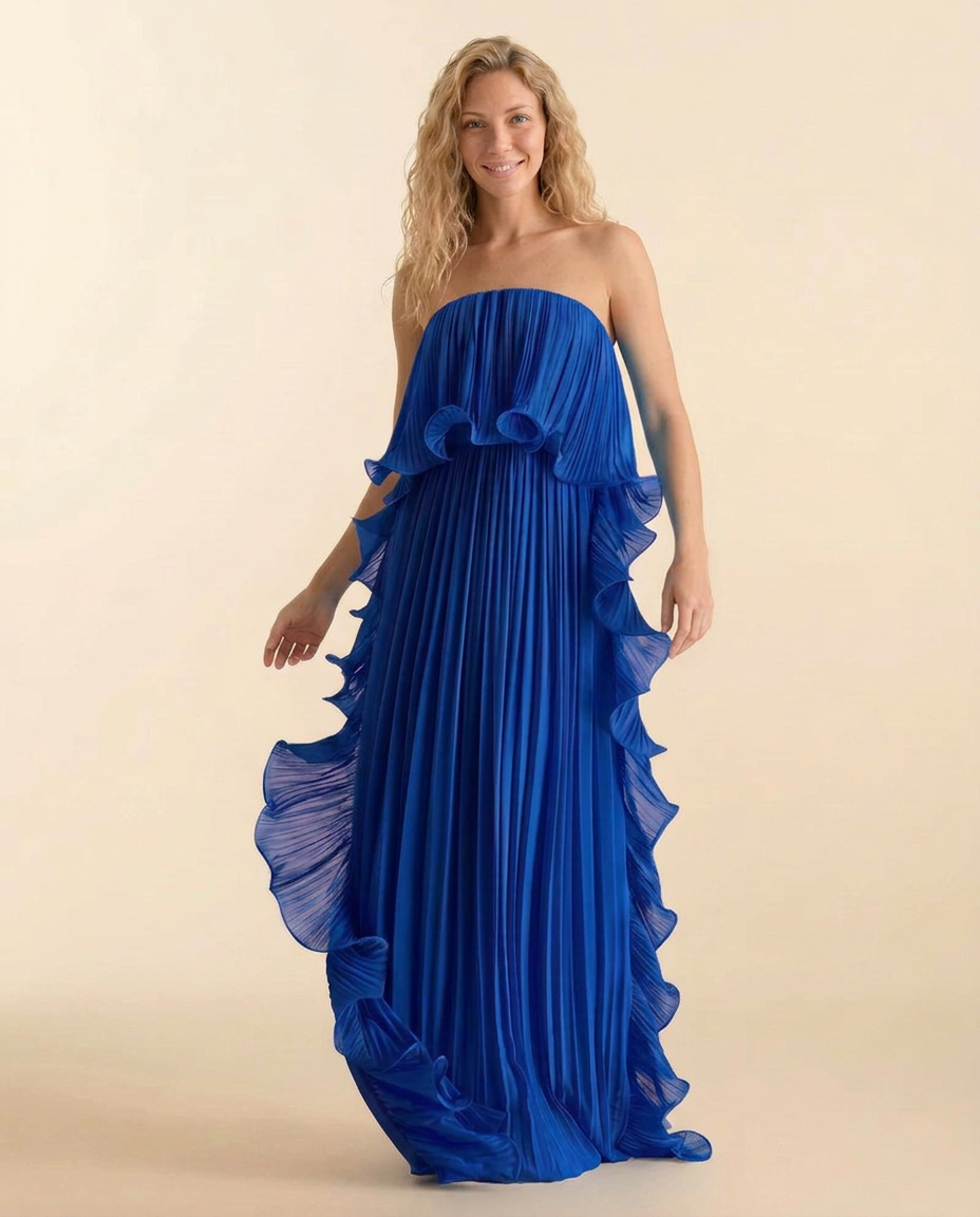 Ada | Chiffon Pleated Frill Maxi Dress