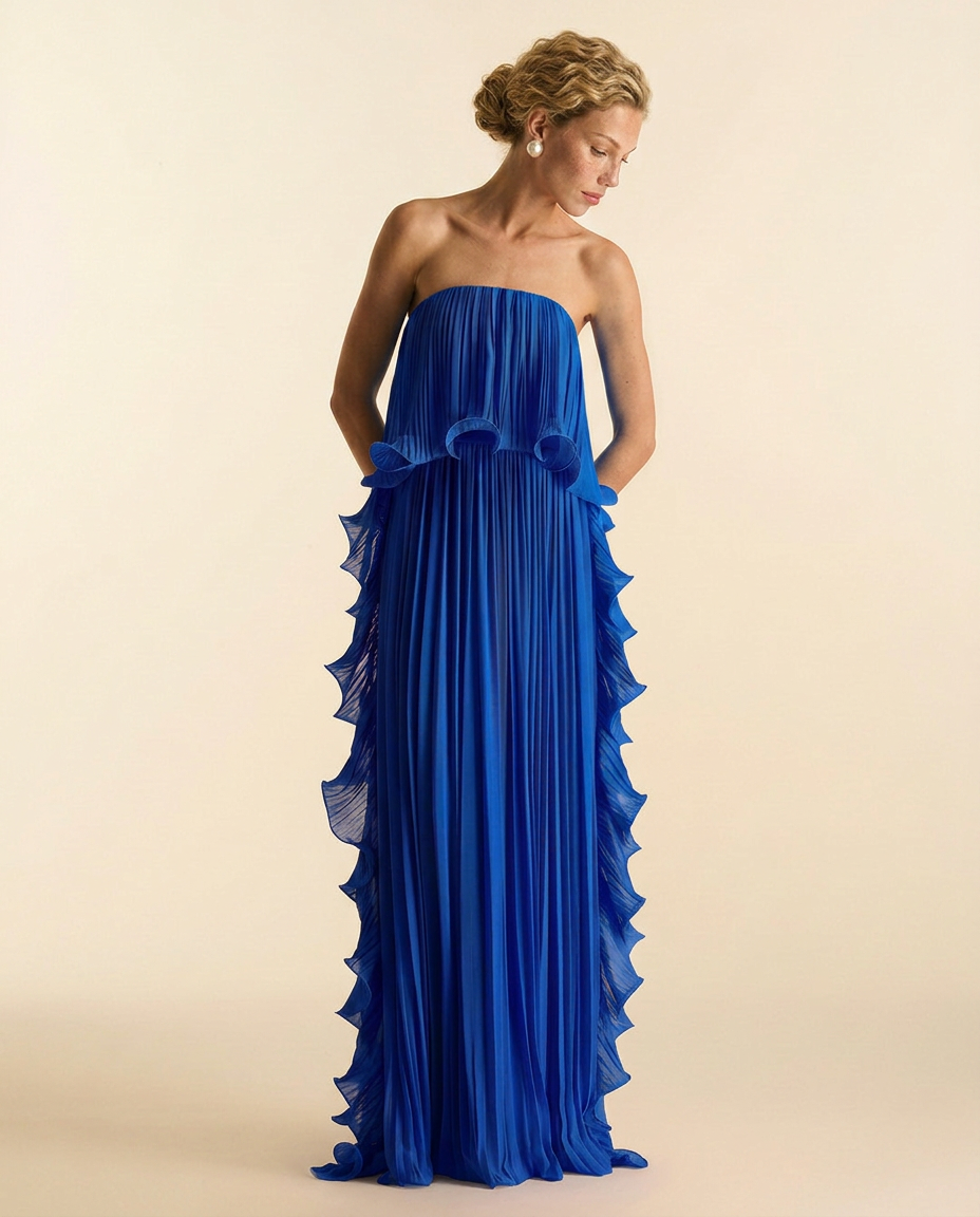 Ada | Chiffon Pleated Frill Maxi Dress