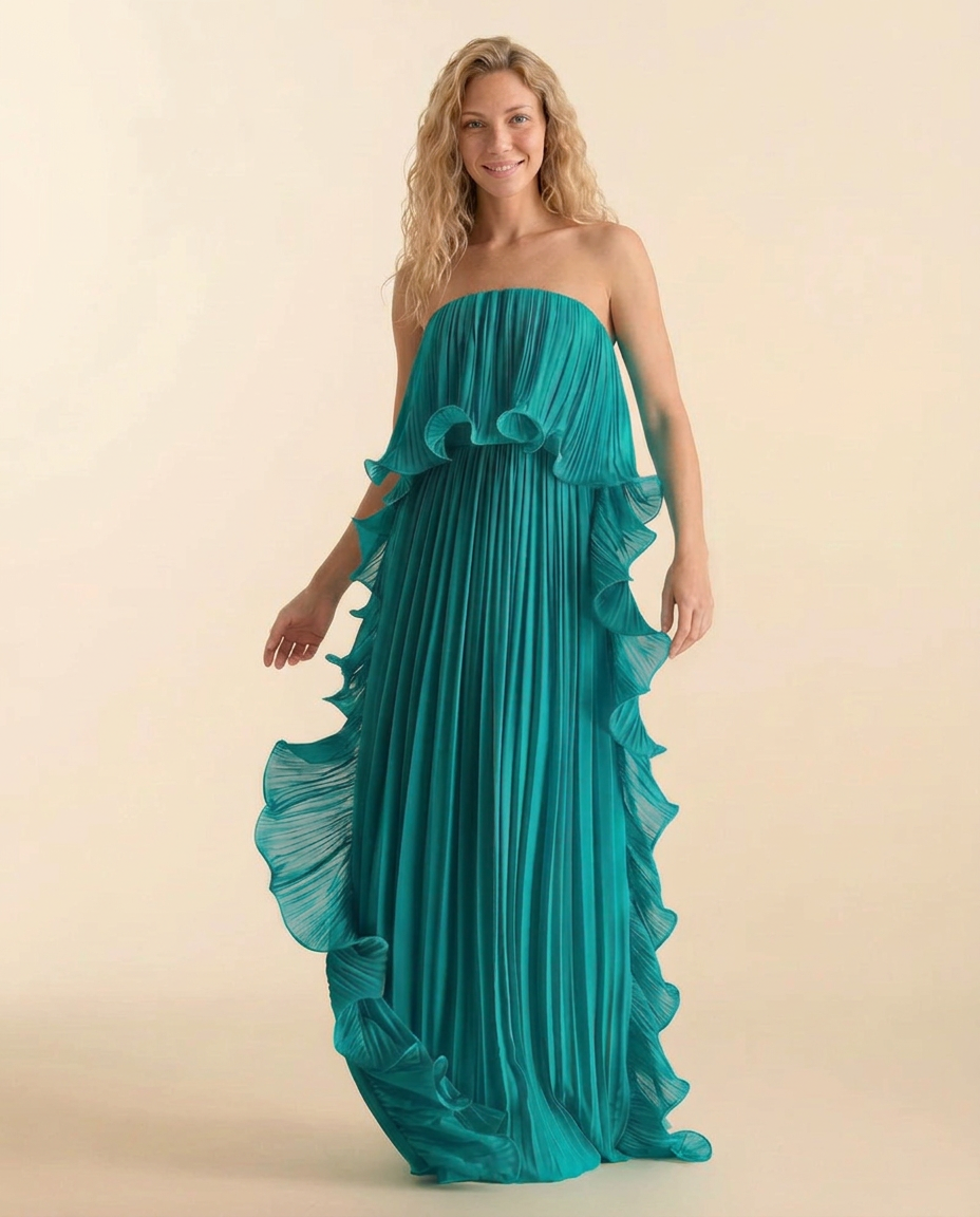 Ada | Chiffon Pleated Frill Maxi Dress