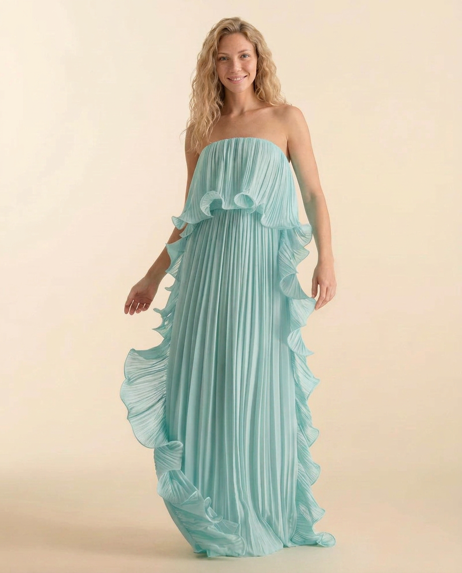 Ada | Chiffon Pleated Frill Maxi Dress