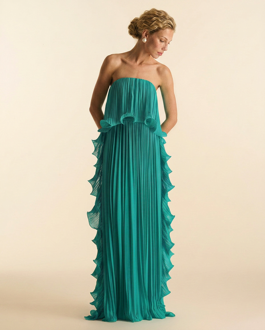 Ada | Chiffon Pleated Frill Maxi Dress