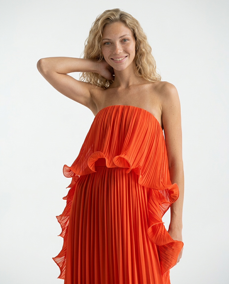 Ada | Chiffon Pleated Frill Maxi Dress