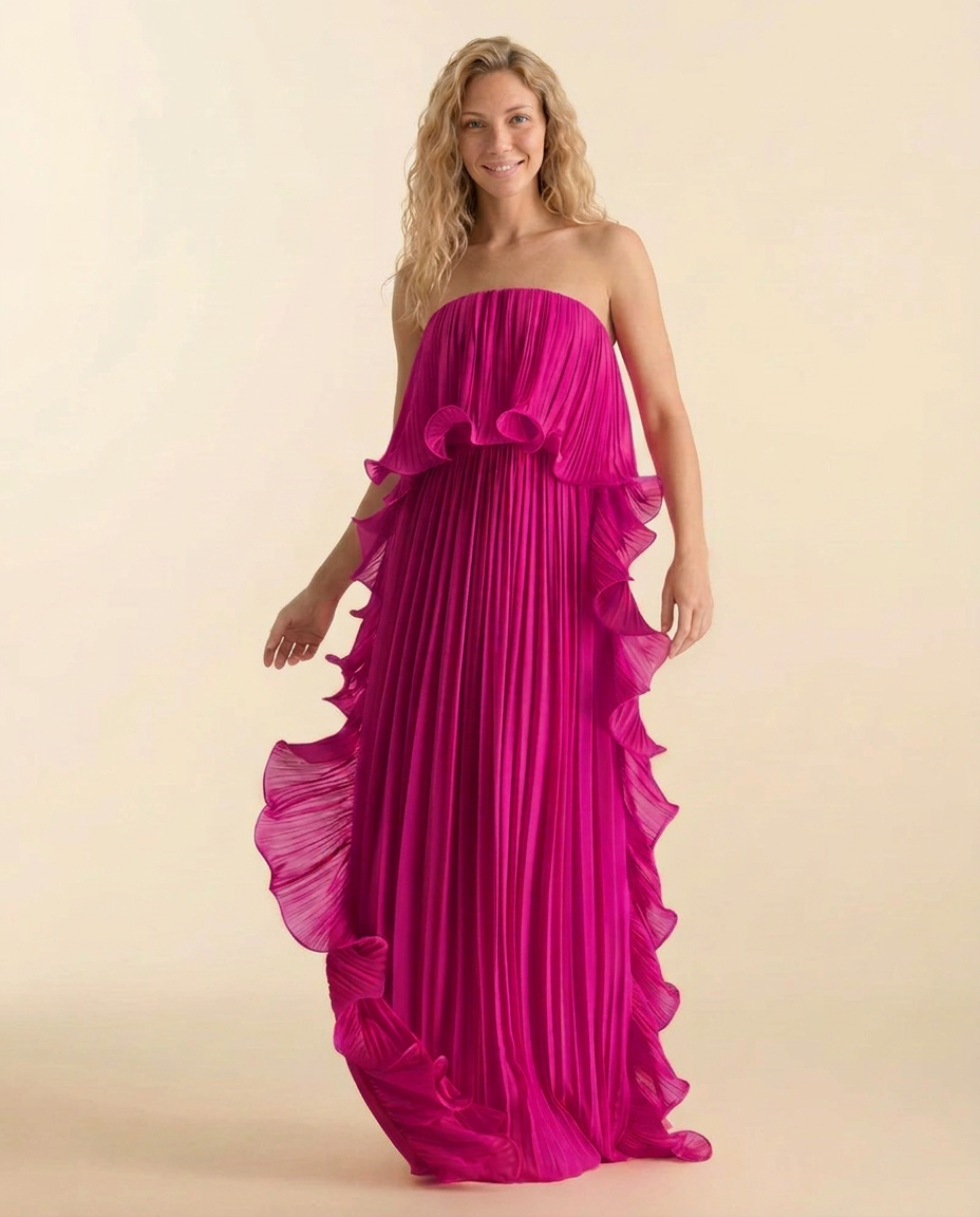 Ada | Chiffon Pleated Frill Maxi Dress
