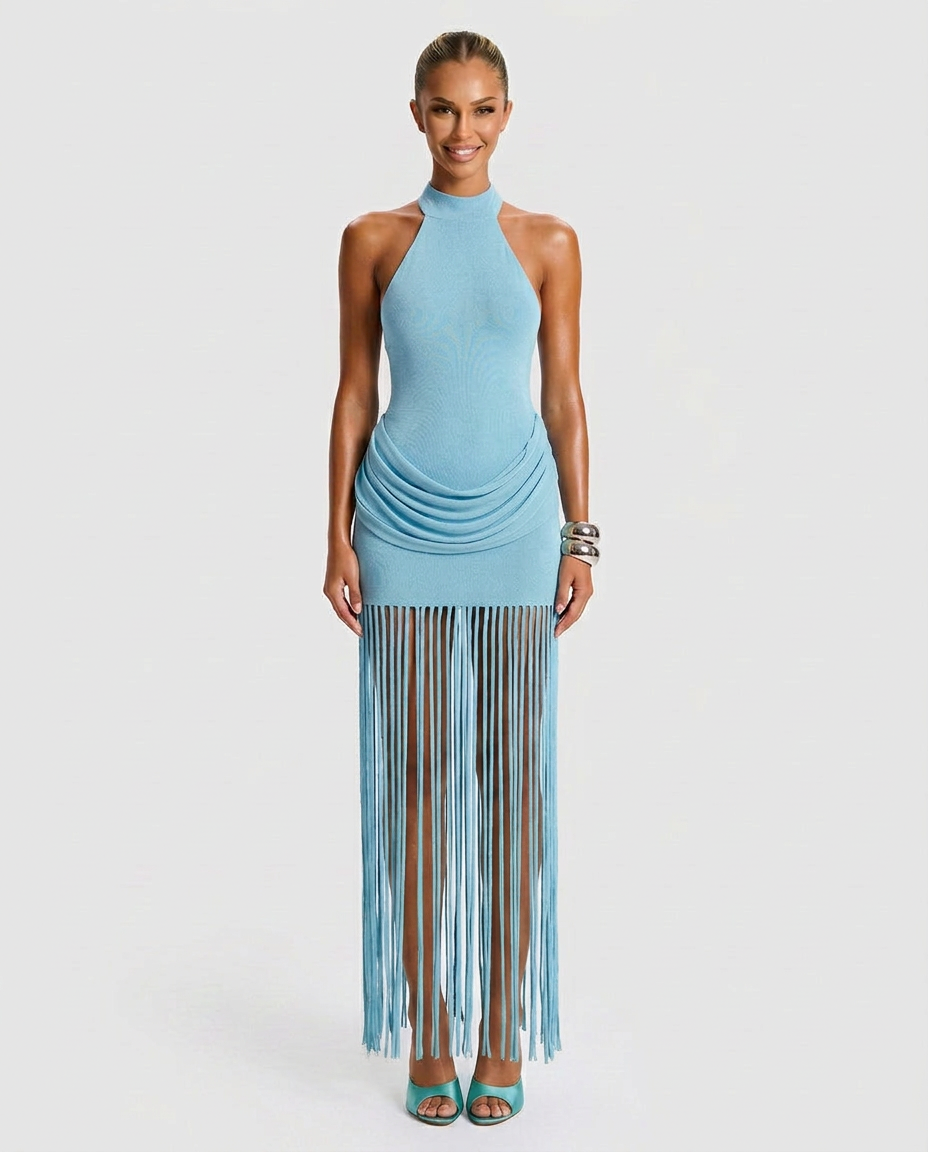 Halina | Tassel Halter Neck Maxi Dress