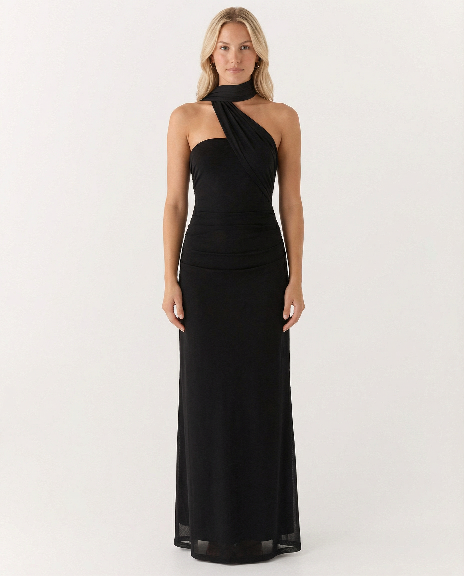 Lindsay | Maxi Dress with One-Shoulder Scarf Neckline