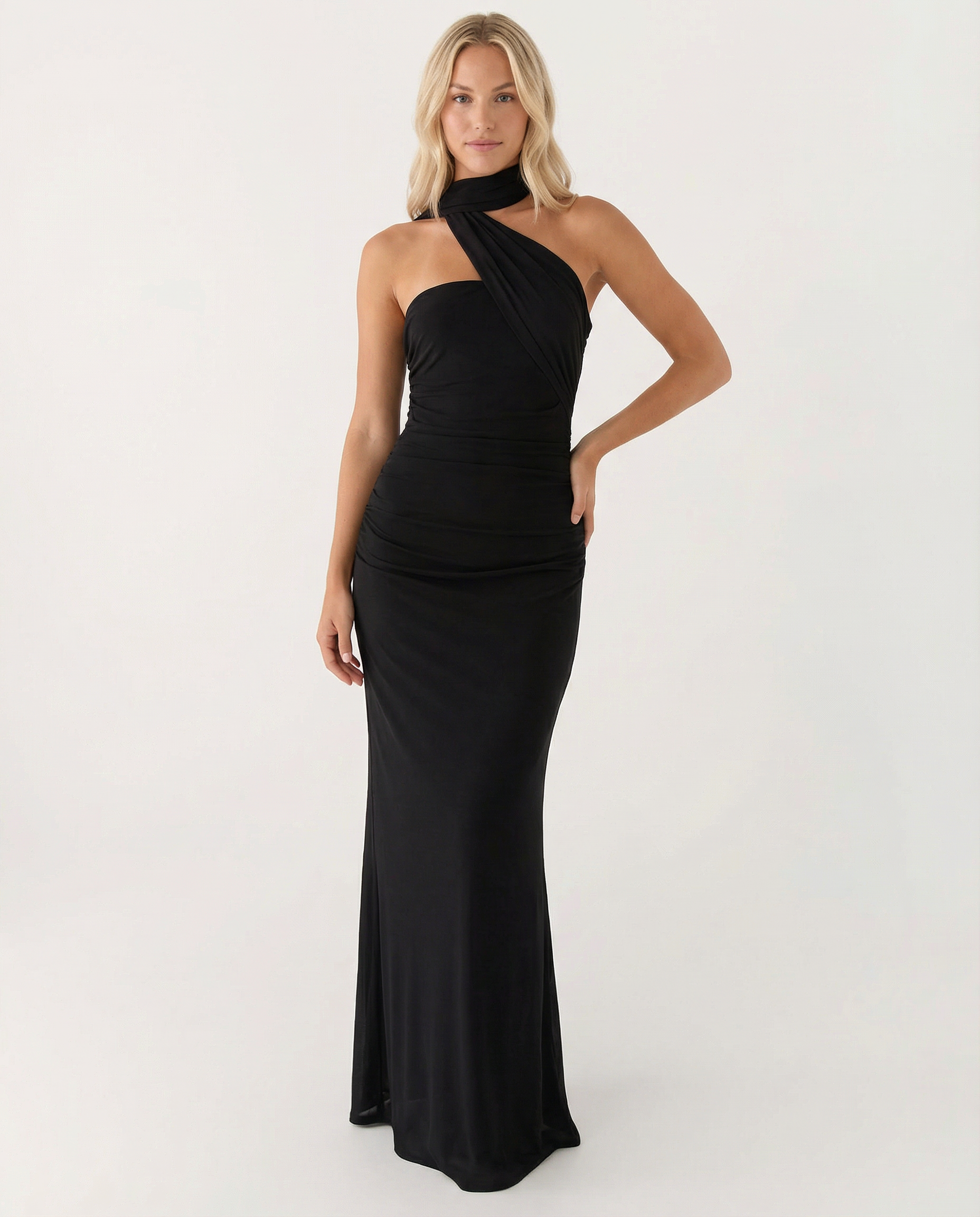 Lindsay | Maxi Dress with One-Shoulder Scarf Neckline