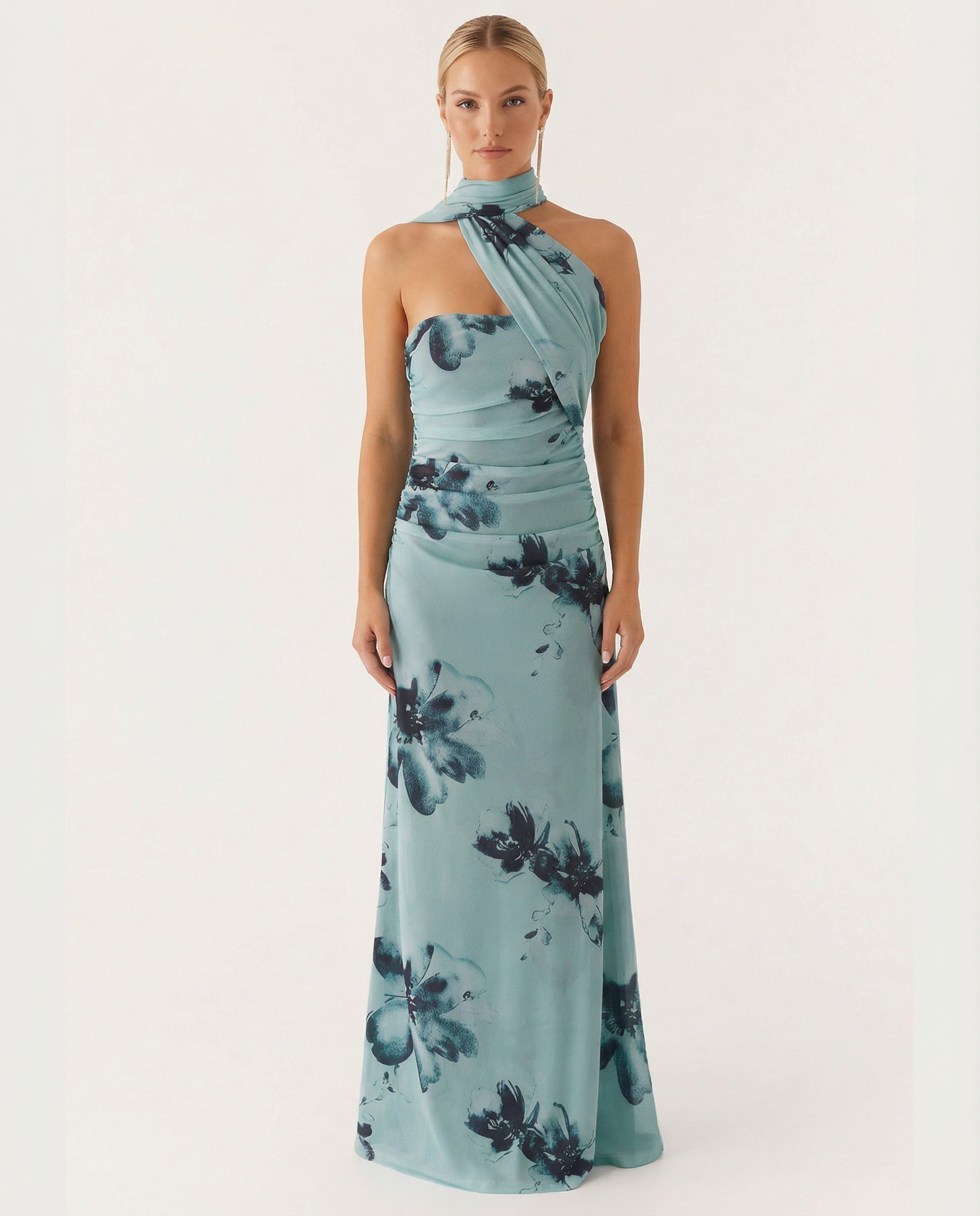 Lindsay | Maxi Dress with One-Shoulder Scarf Neckline