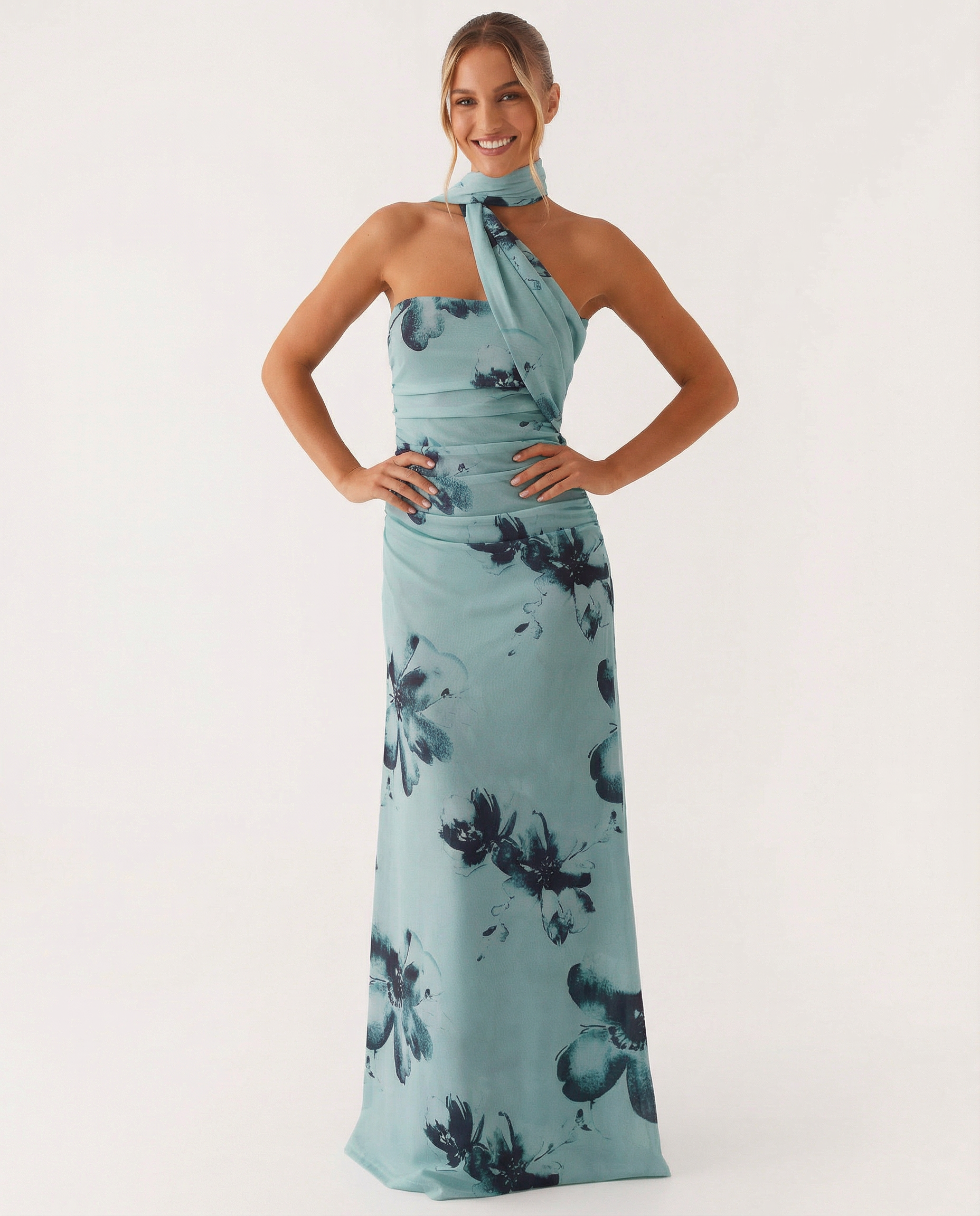 Lindsay | Maxi Dress with One-Shoulder Scarf Neckline
