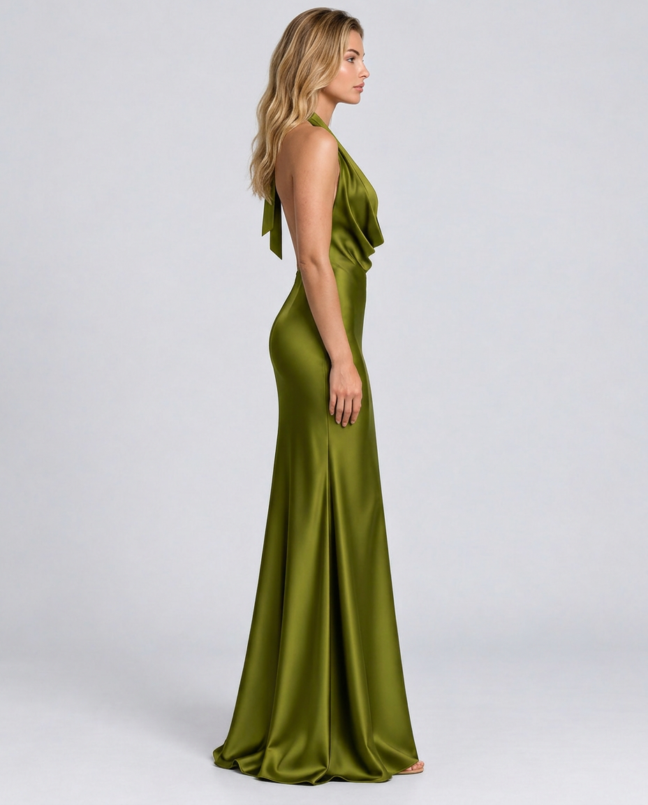 Talia | Swing Collar Sleeveless Satin Maxi Dress