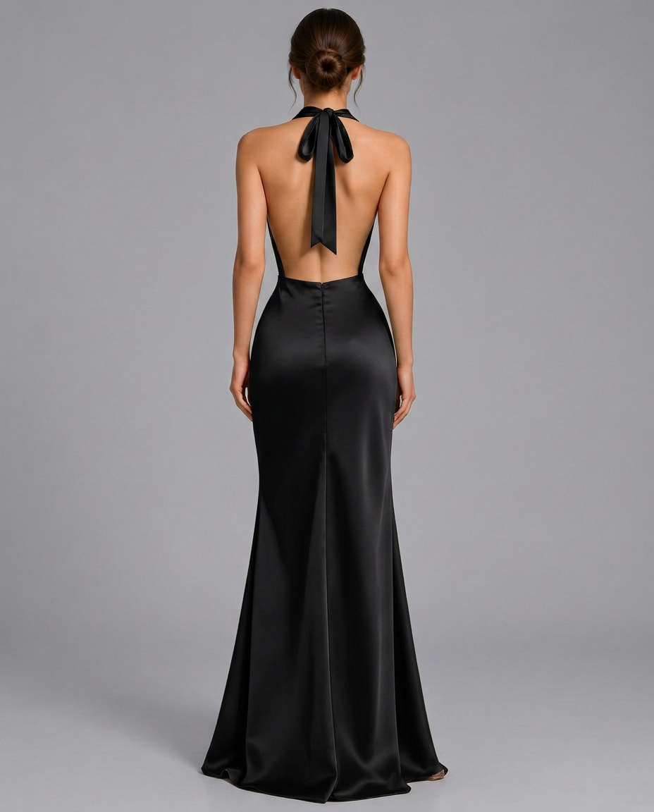 Talia | Swing Collar Sleeveless Satin Maxi Dress