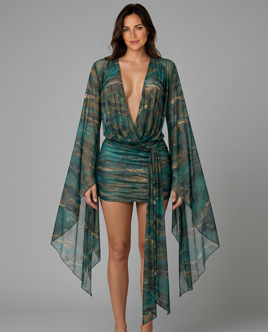 Cora | Animal Print Tie-Up Mesh Midi Dress