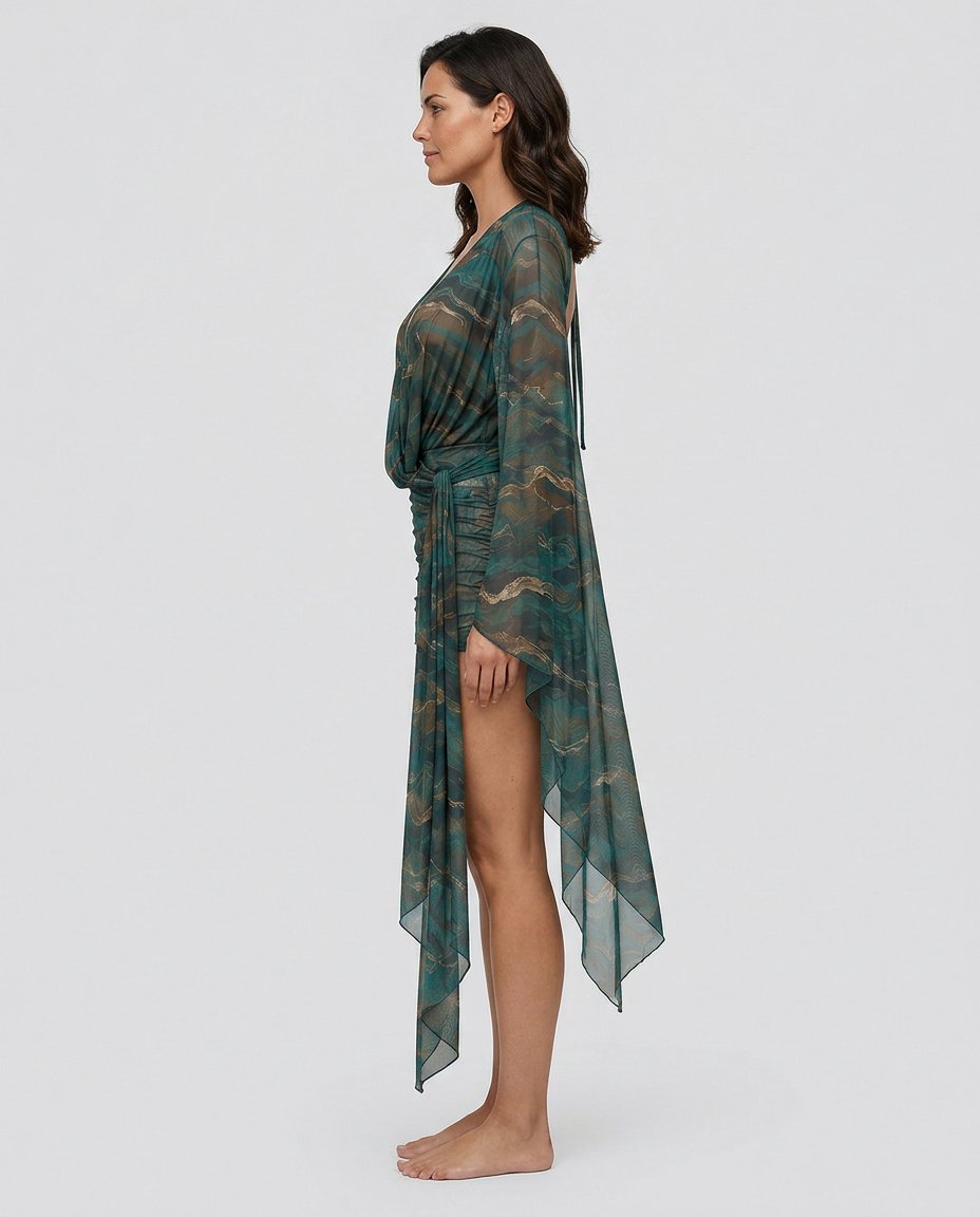 Cora | Animal Print Tie-Up Mesh Midi Dress