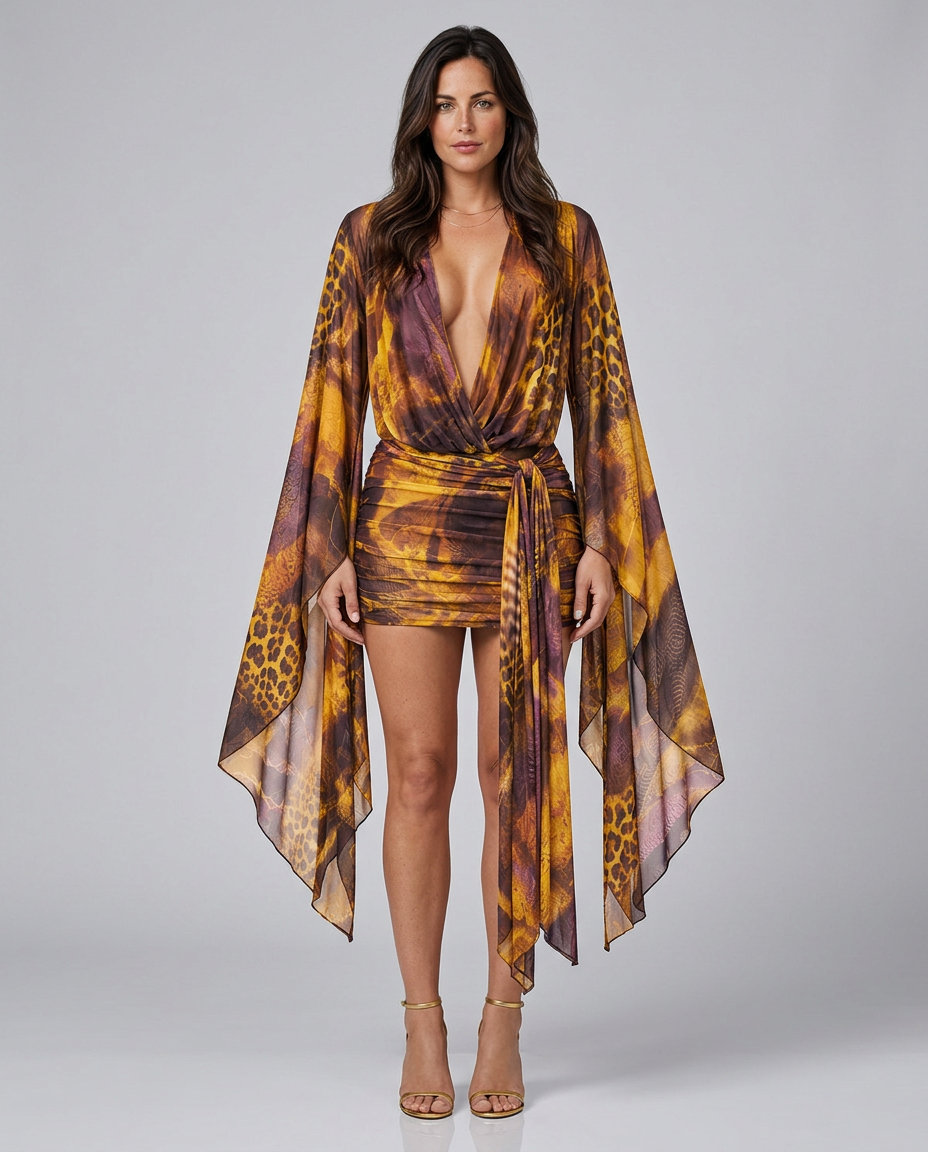 Cora | Animal Print Tie-Up Mesh Midi Dress