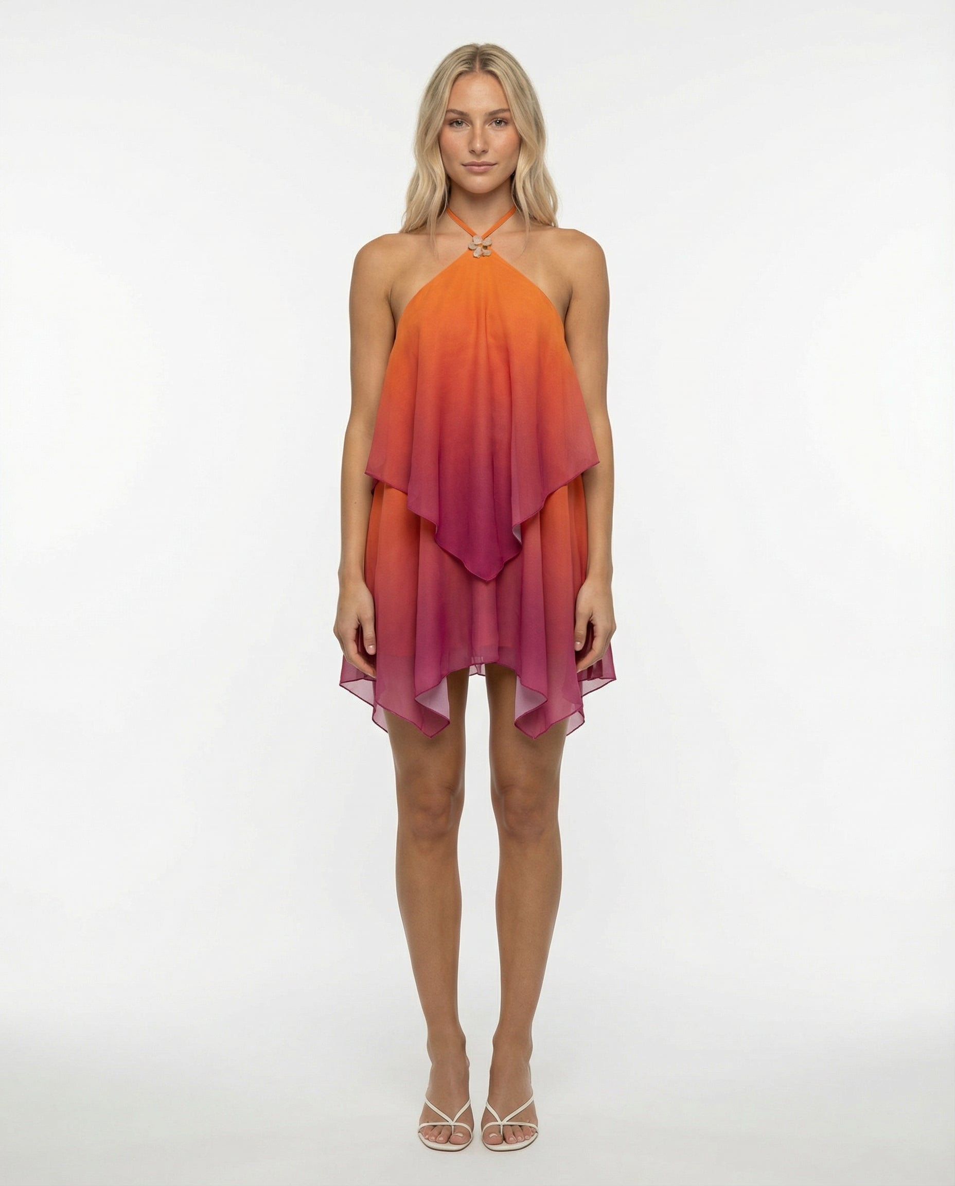 cassandra mini dress Women's Halter Neck Layered Mini Dress Open Back