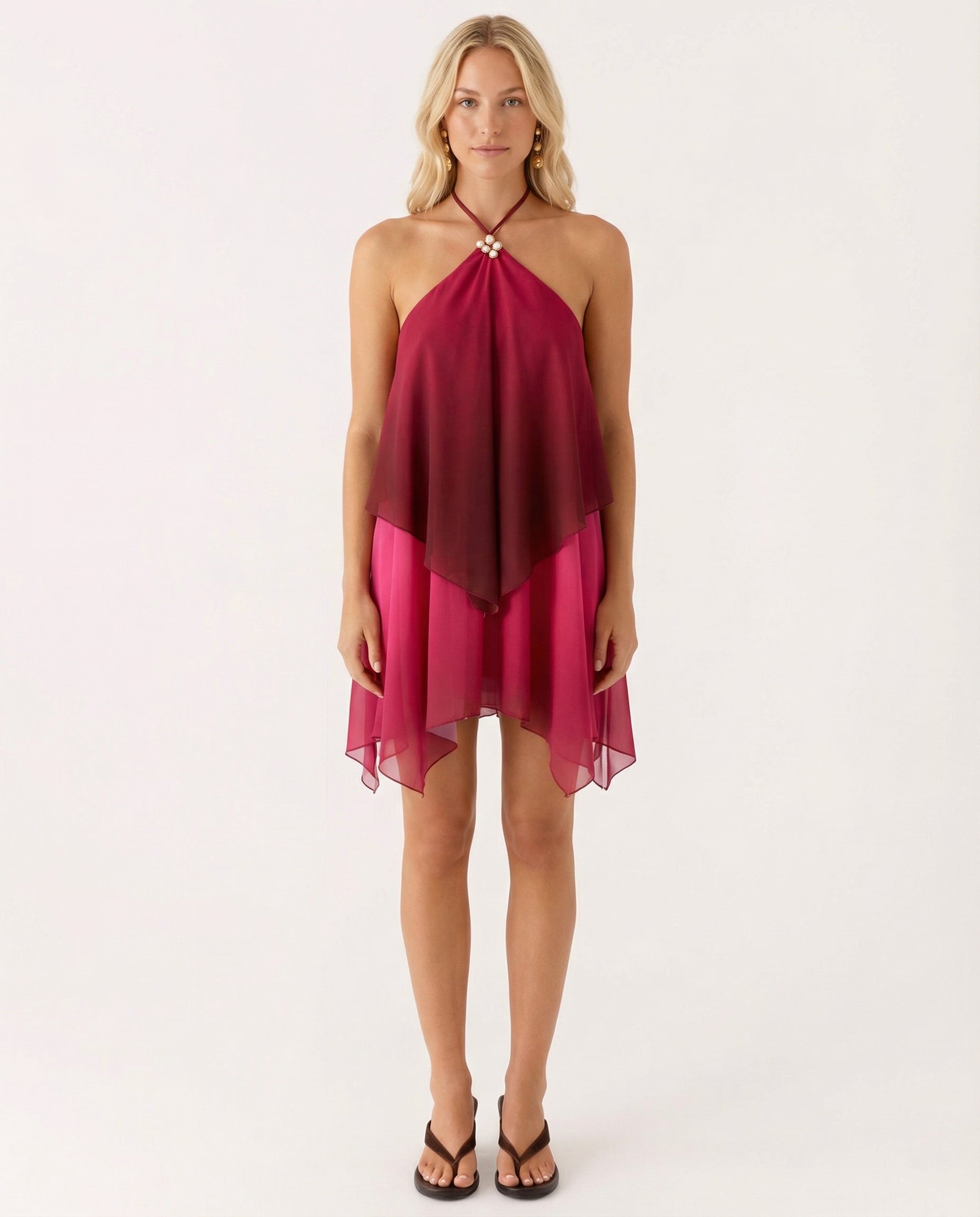 Women's Halter Neck Layered Mini Dress Open Back Women's Halter Neck Layered Mini Dress Open Back