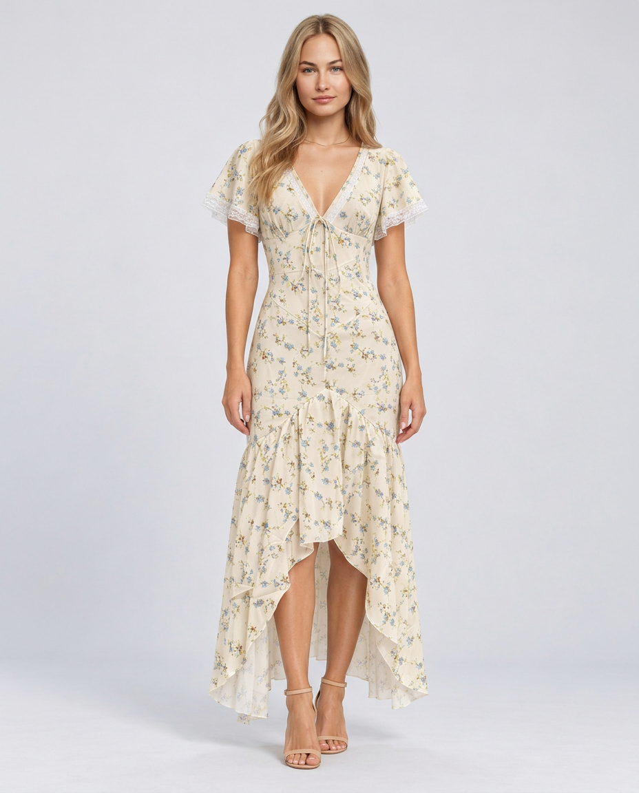 Tatum | V-Neck Lace Floral Maxi Dress