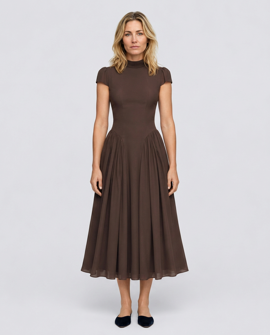 Anouk | Puffed Sleeve Blue Midi Dress