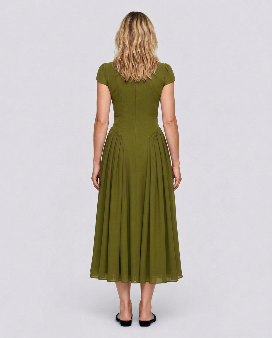 Anouk | Puffed Sleeve Blue Midi Dress
