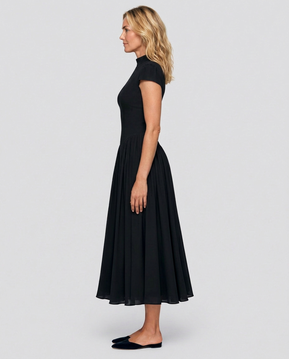 Anouk | Puffed Sleeve Blue Midi Dress