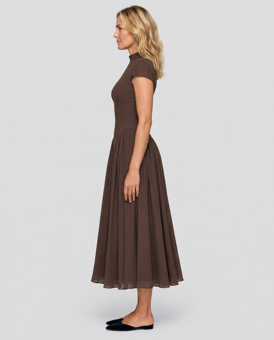 Anouk | Puffed Sleeve Blue Midi Dress