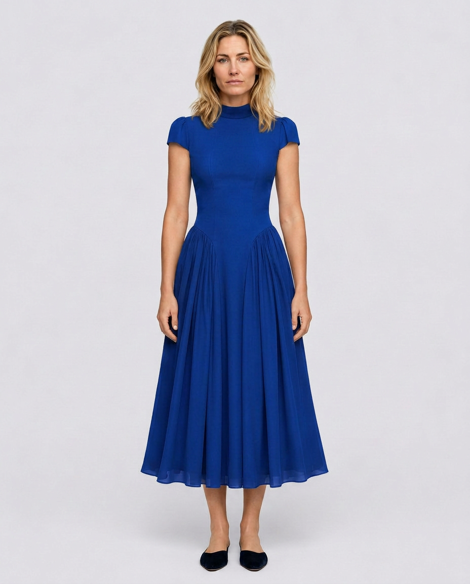 Anouk | Puffed Sleeve Blue Midi Dress