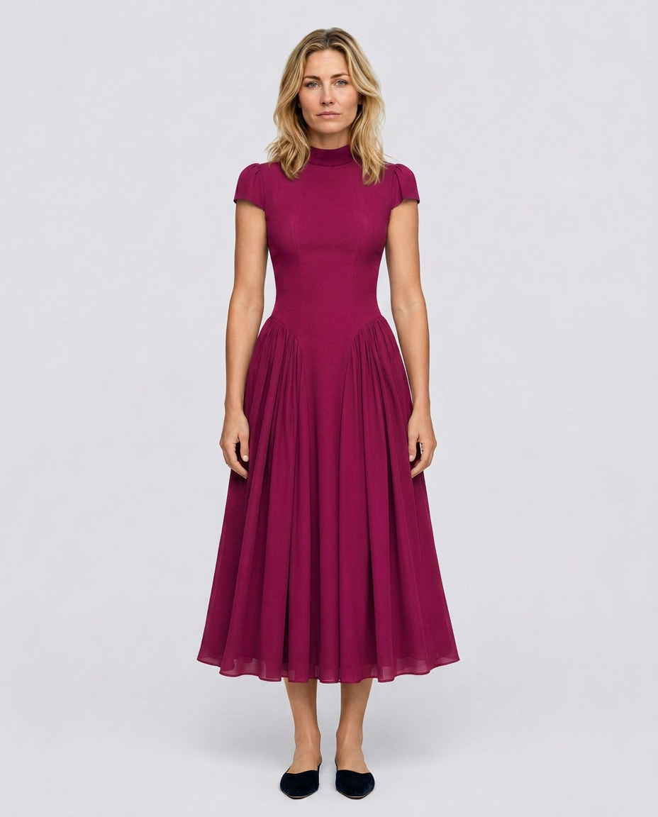 Anouk | Puffed Sleeve Blue Midi Dress