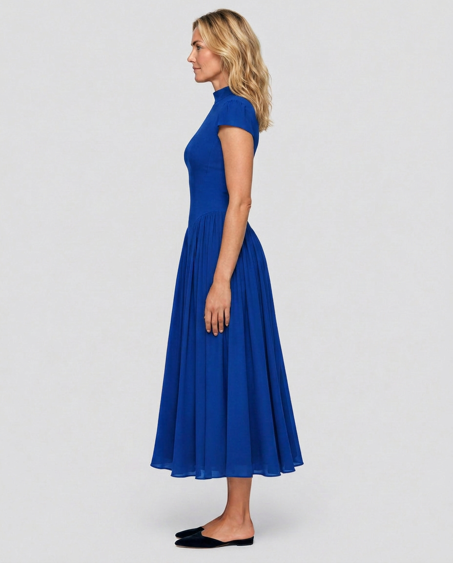 Anouk | Puffed Sleeve Blue Midi Dress