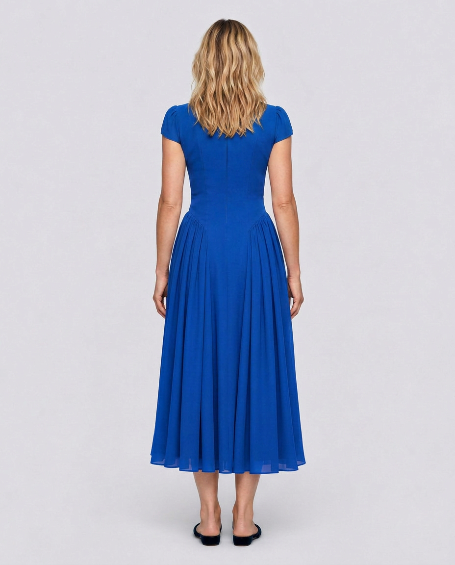Anouk | Puffed Sleeve Blue Midi Dress