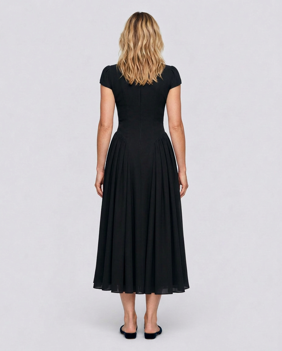 Anouk | Puffed Sleeve Blue Midi Dress