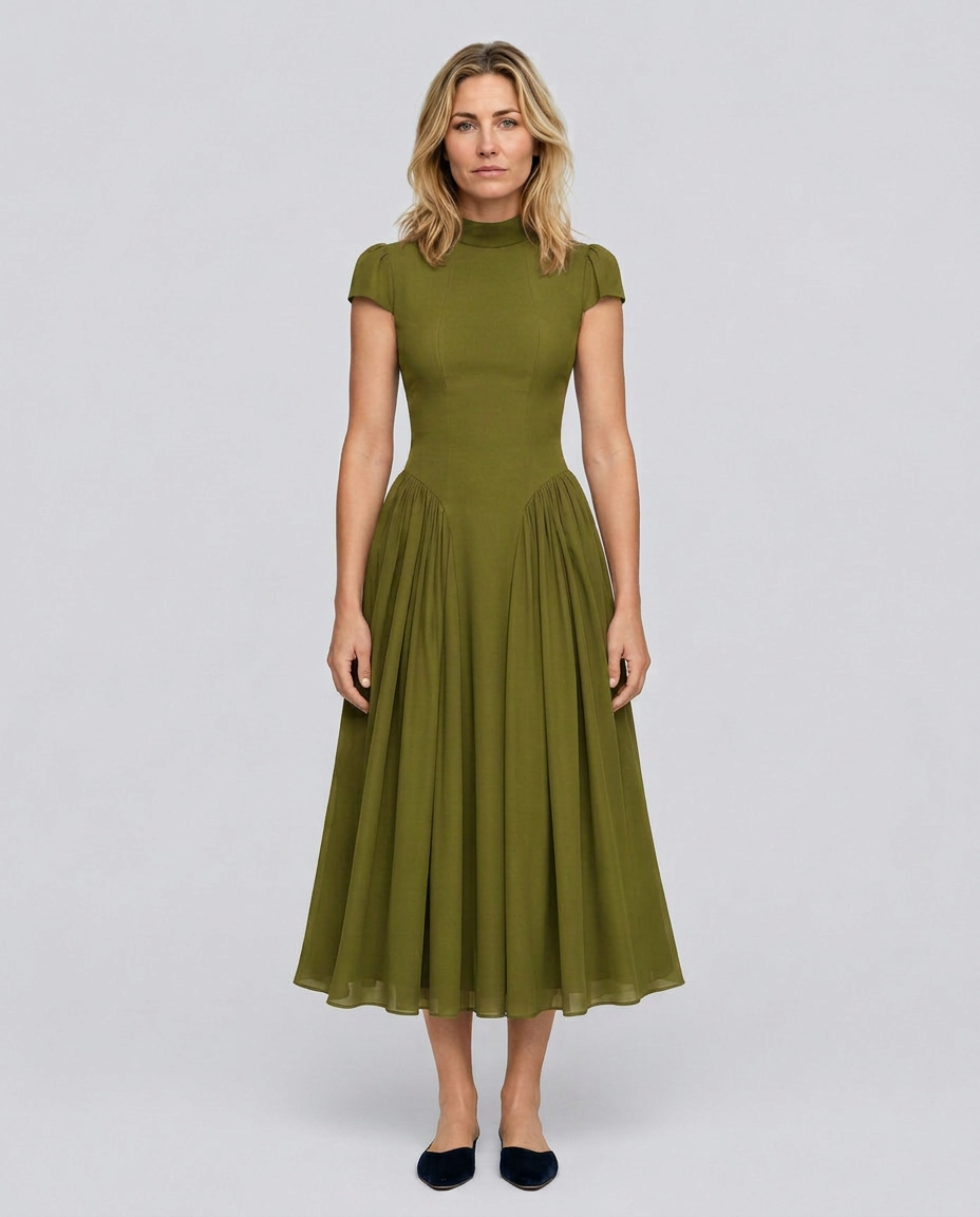 Anouk | Puffed Sleeve Blue Midi Dress