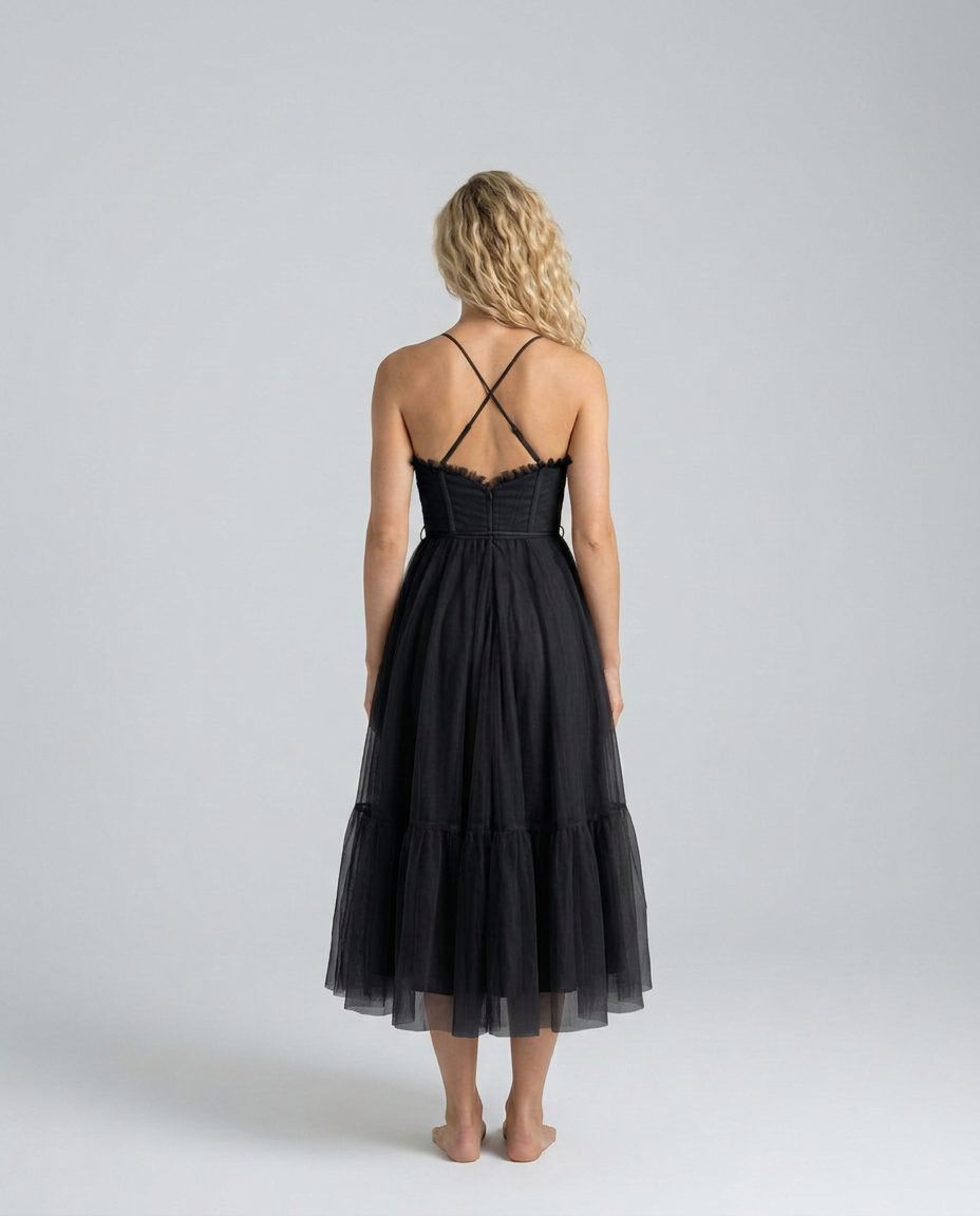 Selene | Spaghetti Strap Flowy Mesh Midi Dress