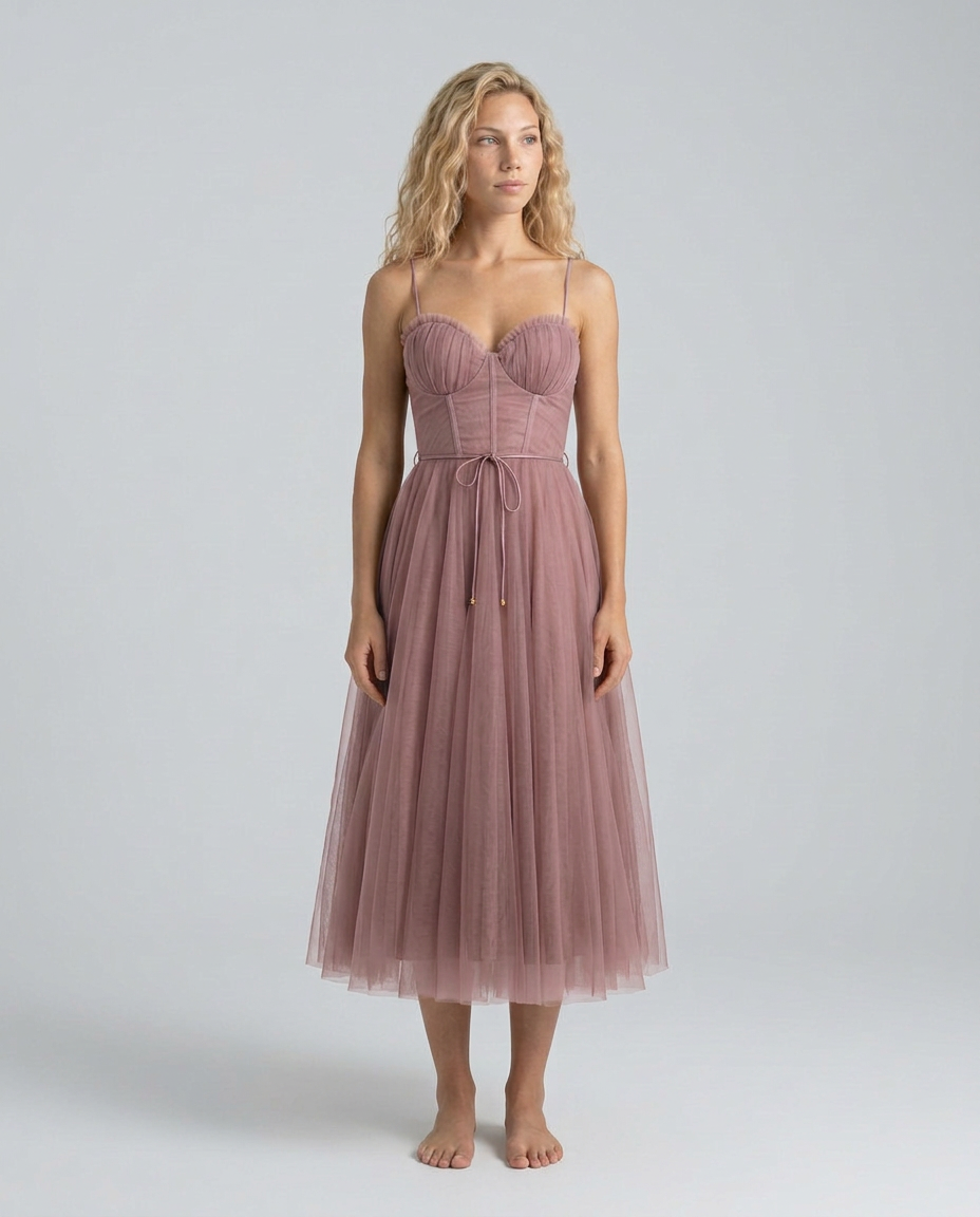 Selene | Spaghetti Strap Flowy Mesh Midi Dress