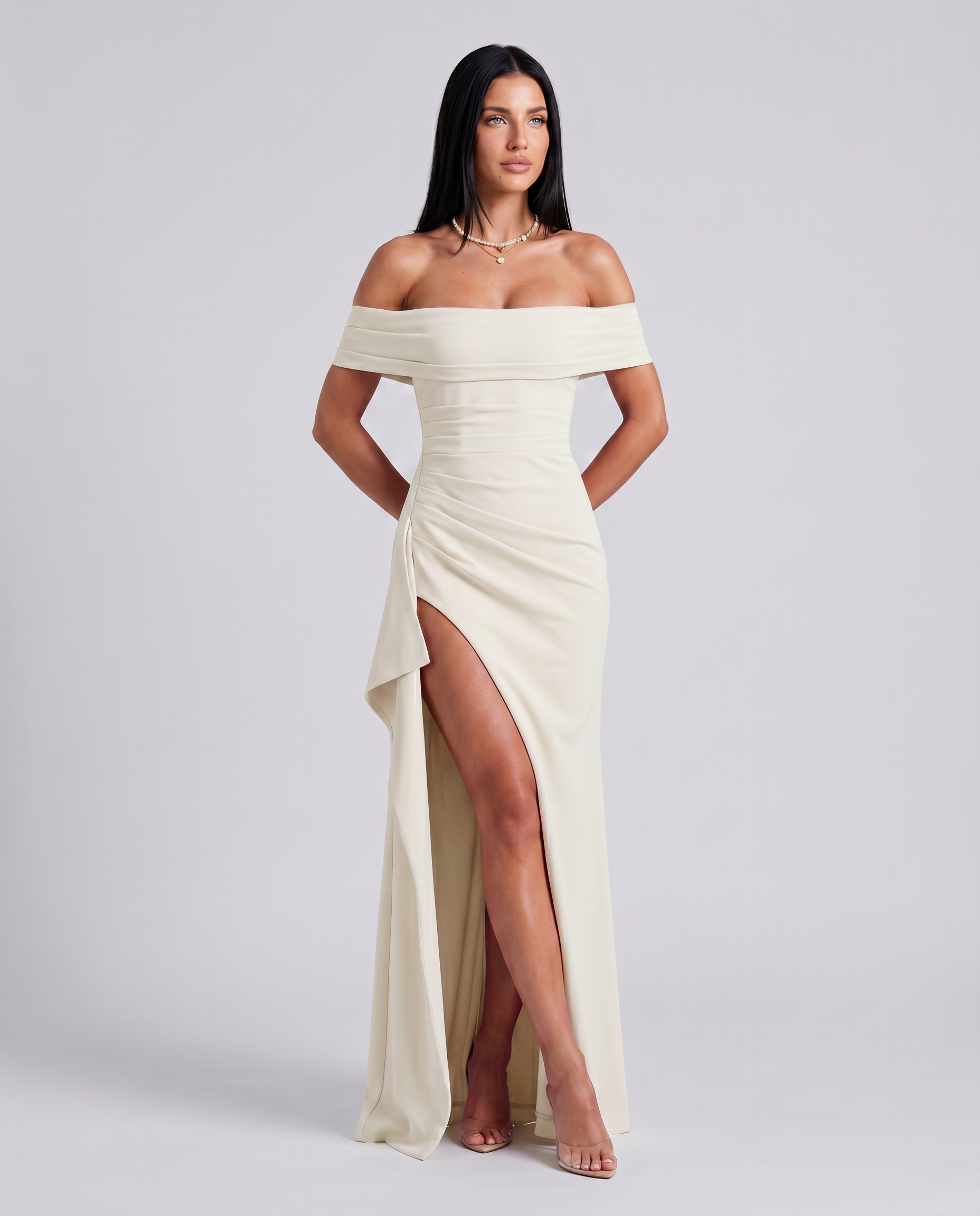 off the shoulder slit dress Women's Off Shoulder Maxi Dress Bodycon High Slit Miriam
