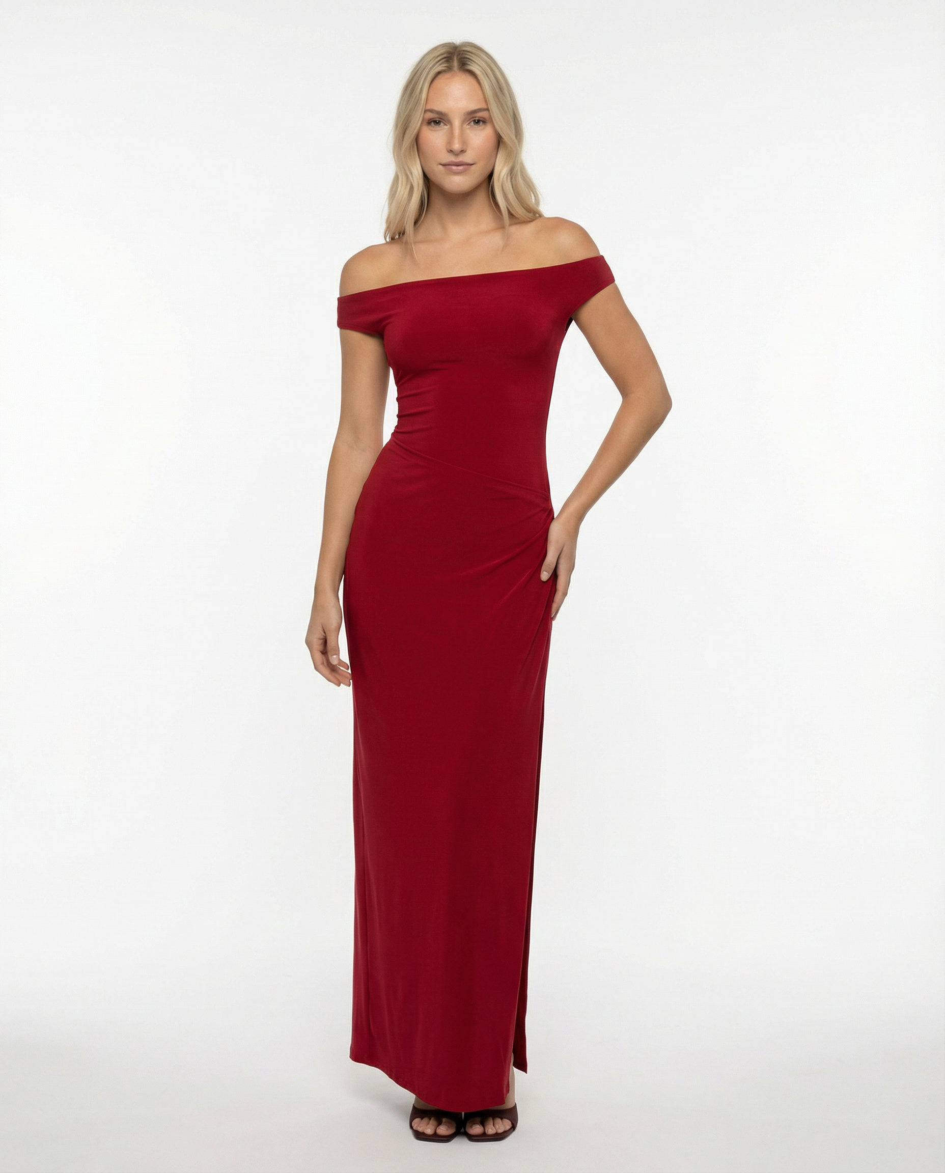 Miriam | Off Shoulder Satin Drape Maxi Dress