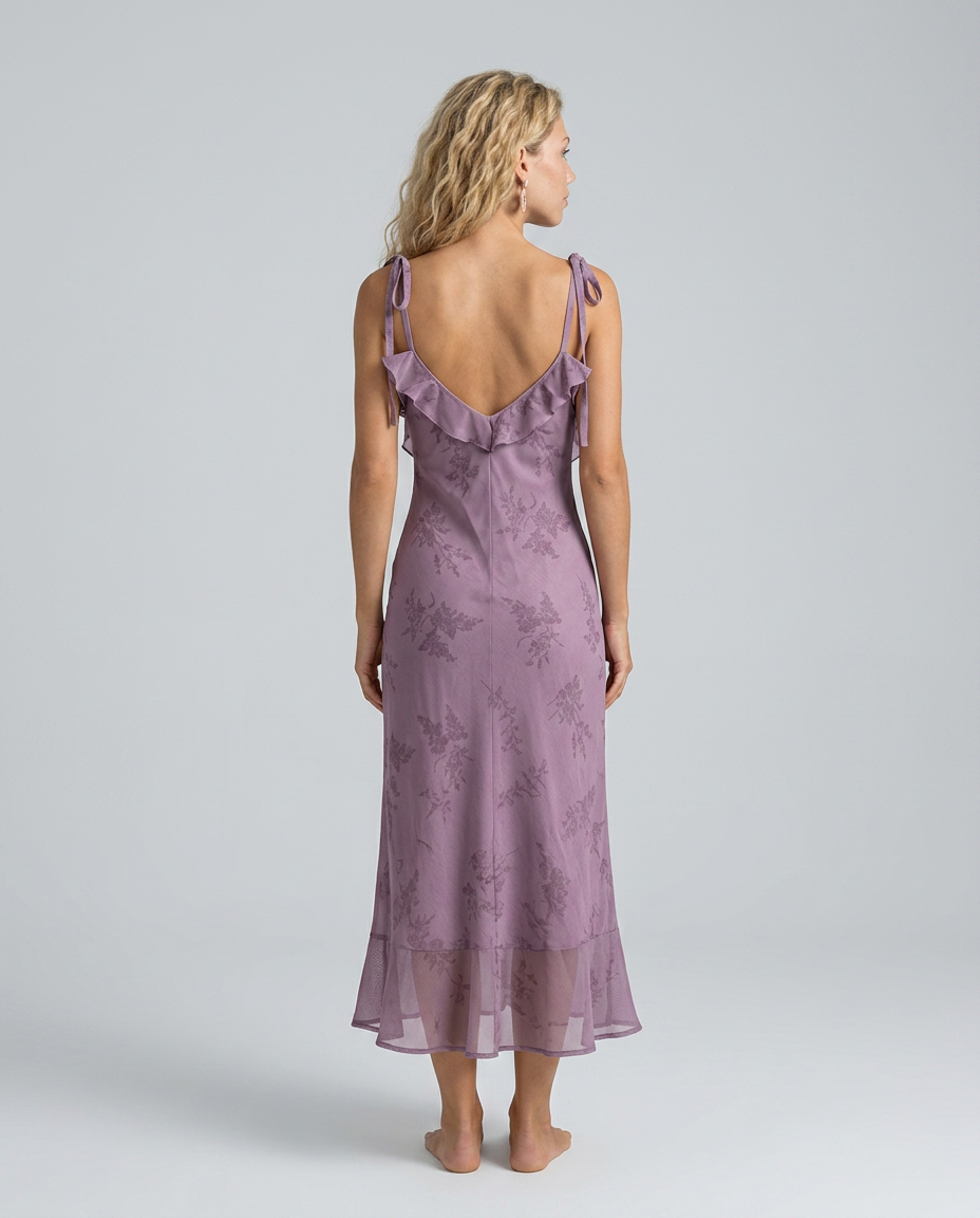 Violette | Floral Ruffle Tie Strap Midi Dress