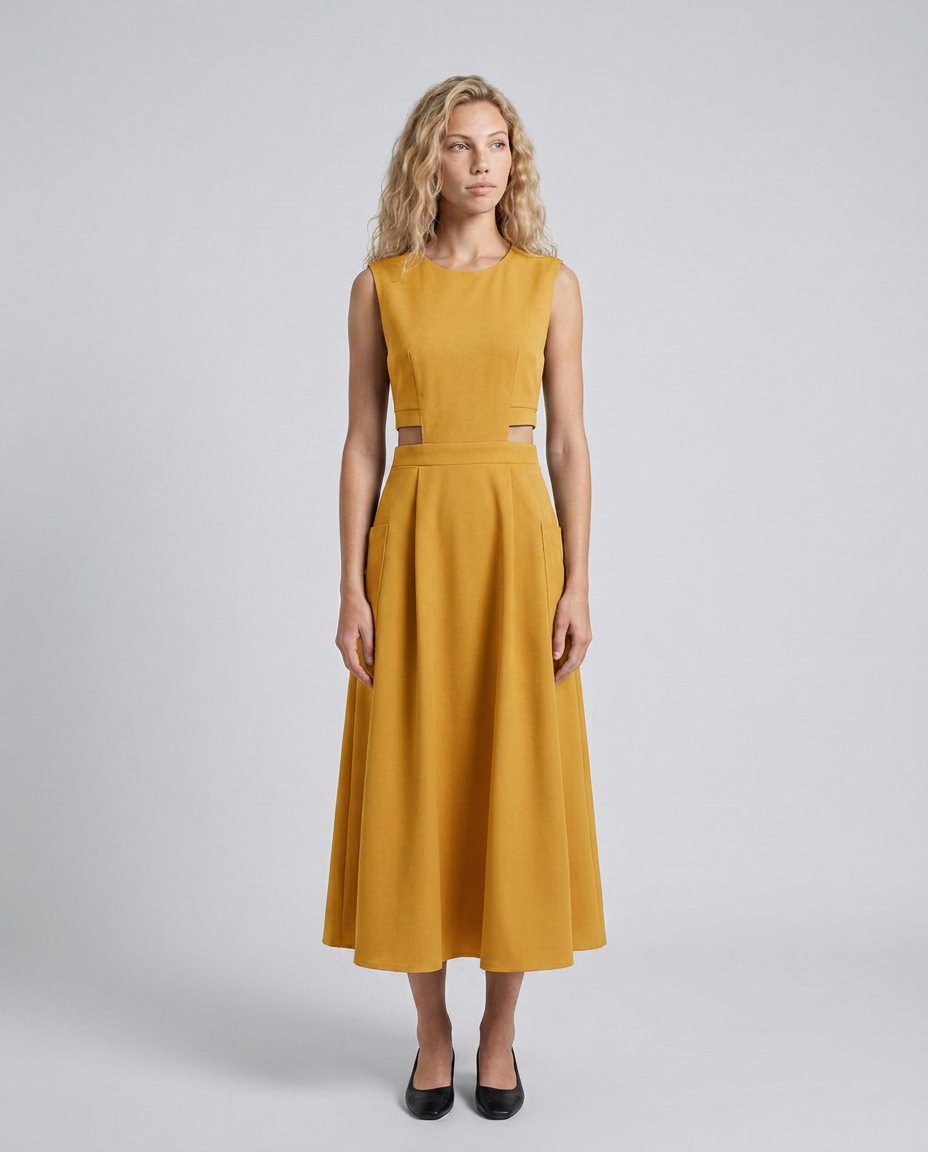 Priya | Round Neck Cut-Out Midi Dress