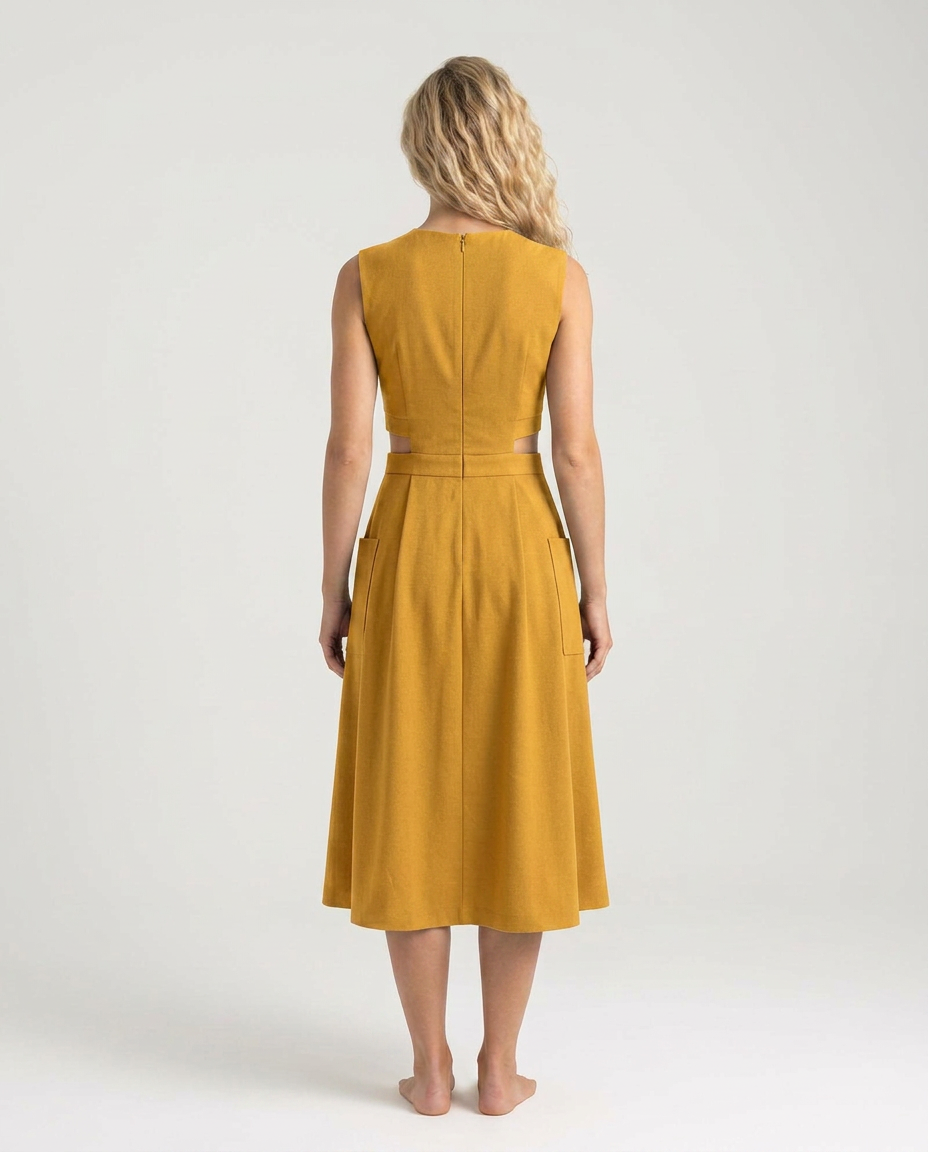 Priya | Round Neck Cut-Out Midi Dress