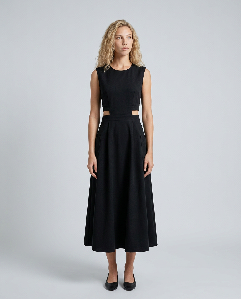 Priya | Round Neck Cut-Out Midi Dress