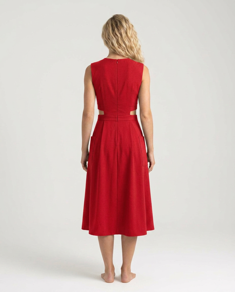Priya | Round Neck Cut-Out Midi Dress
