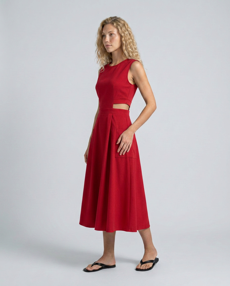 Priya | Round Neck Cut-Out Midi Dress