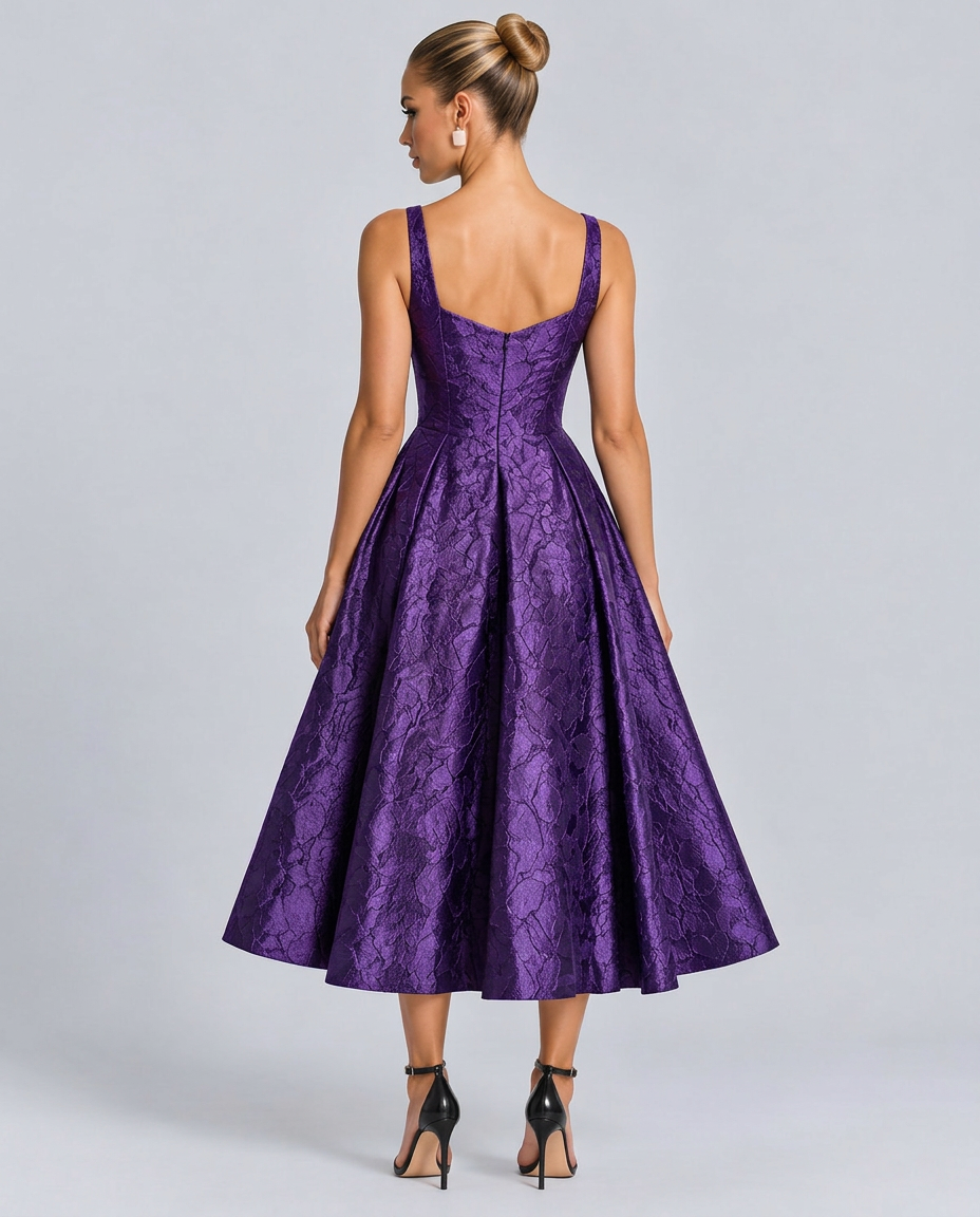 Pia | Sweetheart Neck Jacquard Midi Dress