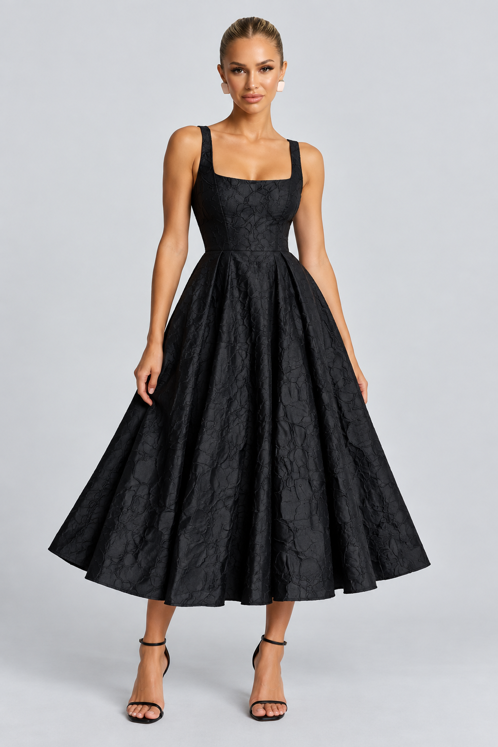 Pia | Sweetheart Neck Jacquard Midi Dress