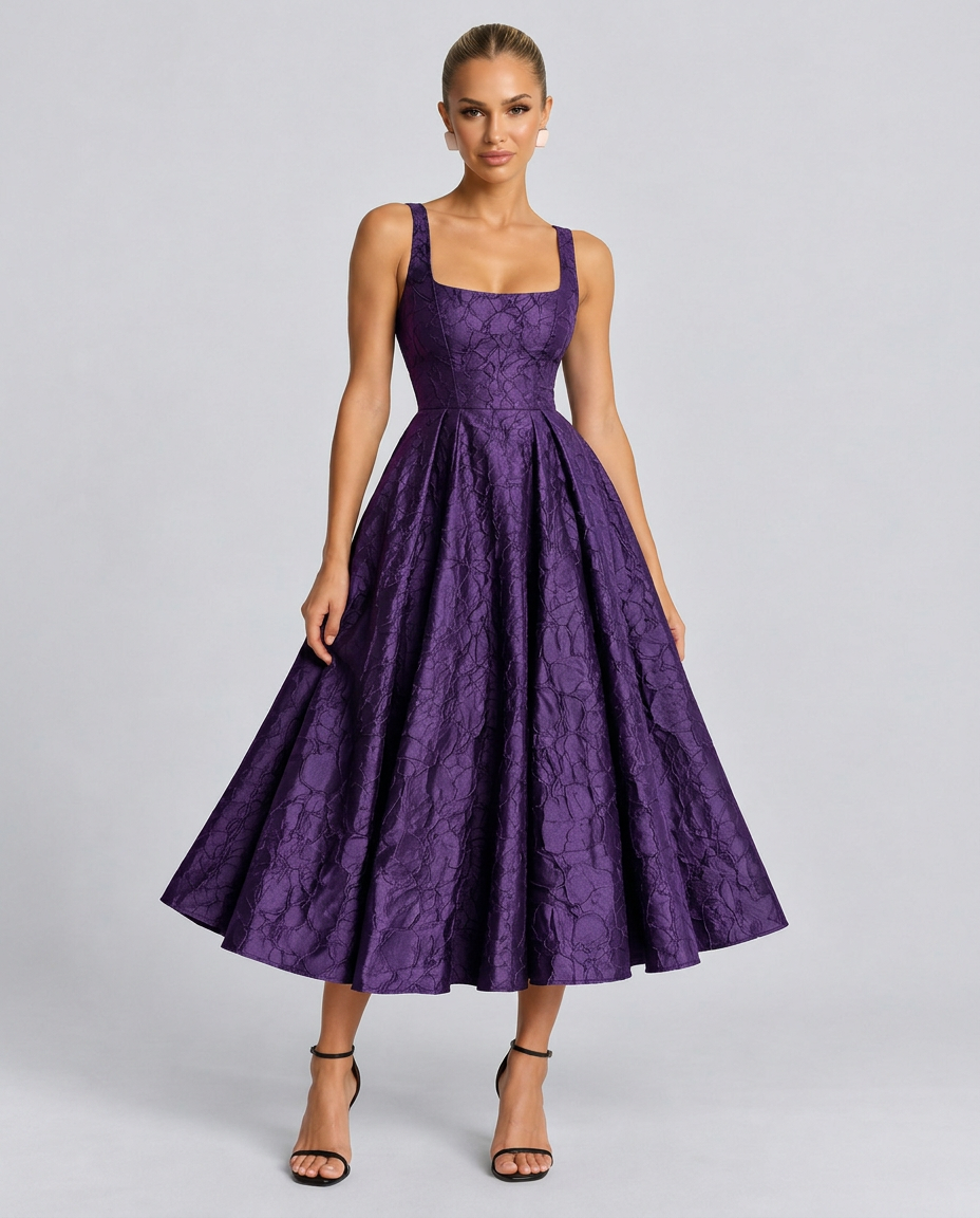 Pia | Sweetheart Neck Jacquard Midi Dress