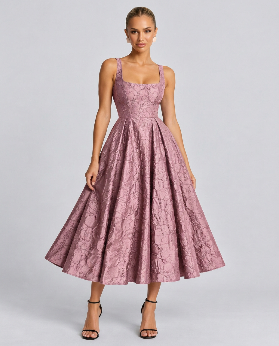 Pia | Sweetheart Neck Jacquard Midi Dress