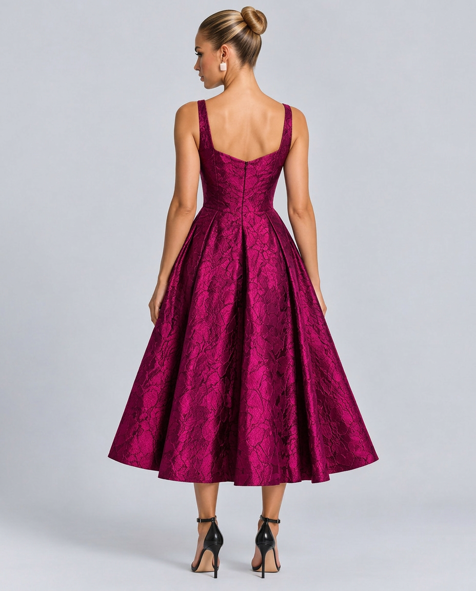 Pia | Sweetheart Neck Jacquard Midi Dress