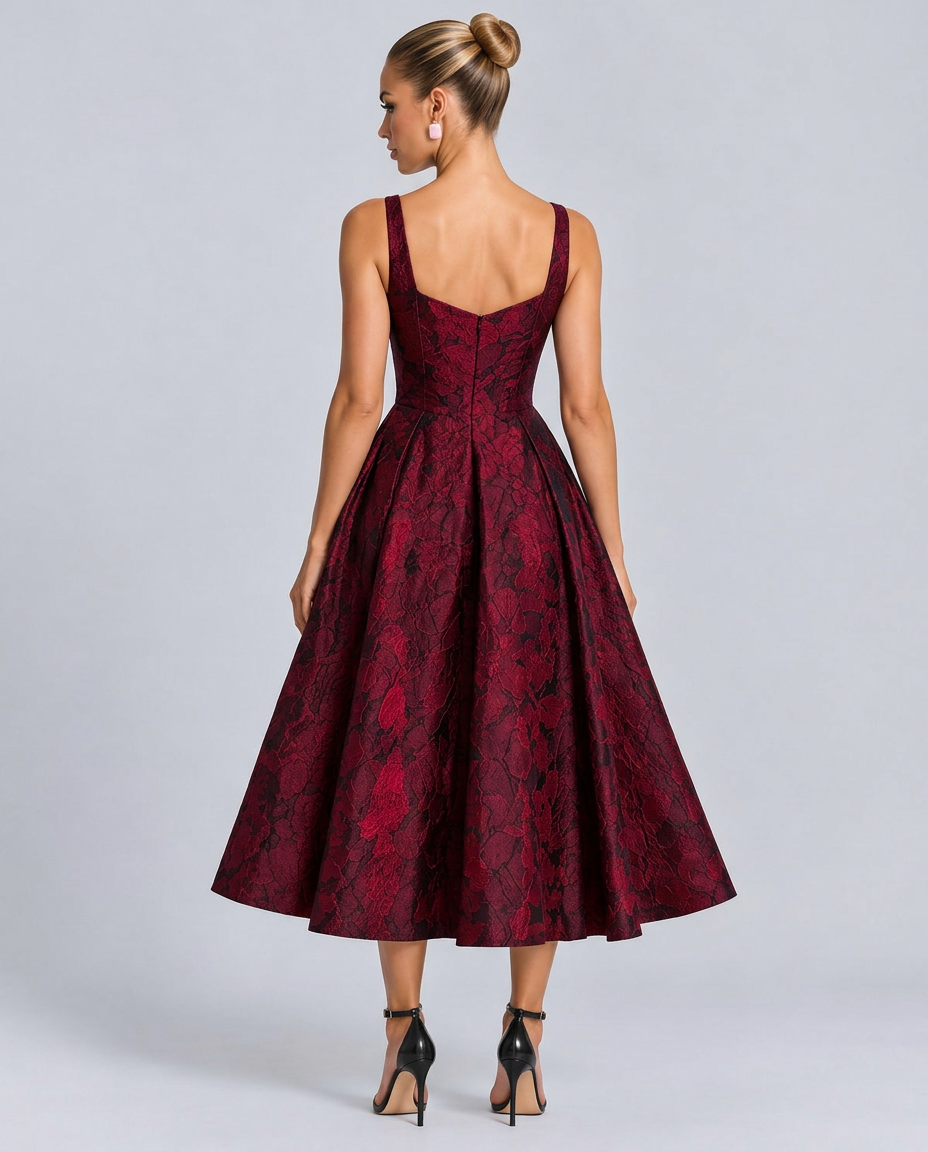 Pia | Sweetheart Neck Jacquard Midi Dress