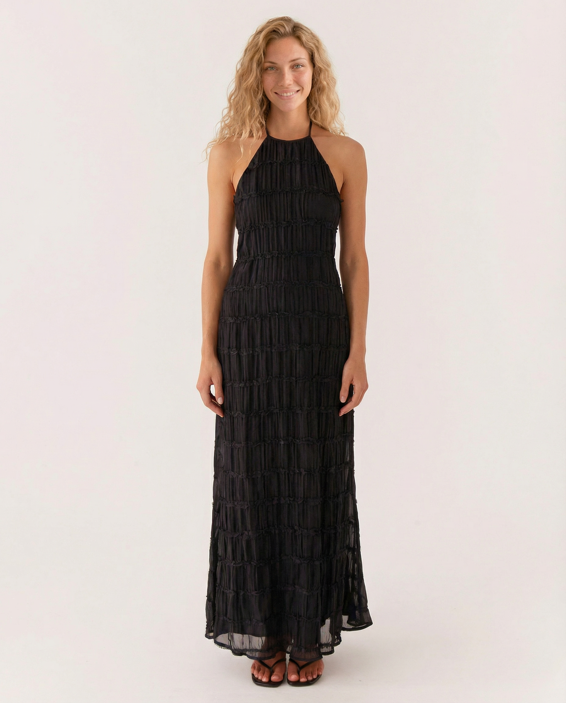 Mattie | Halter Neckline Ruched Bodycon Maxi Dress
