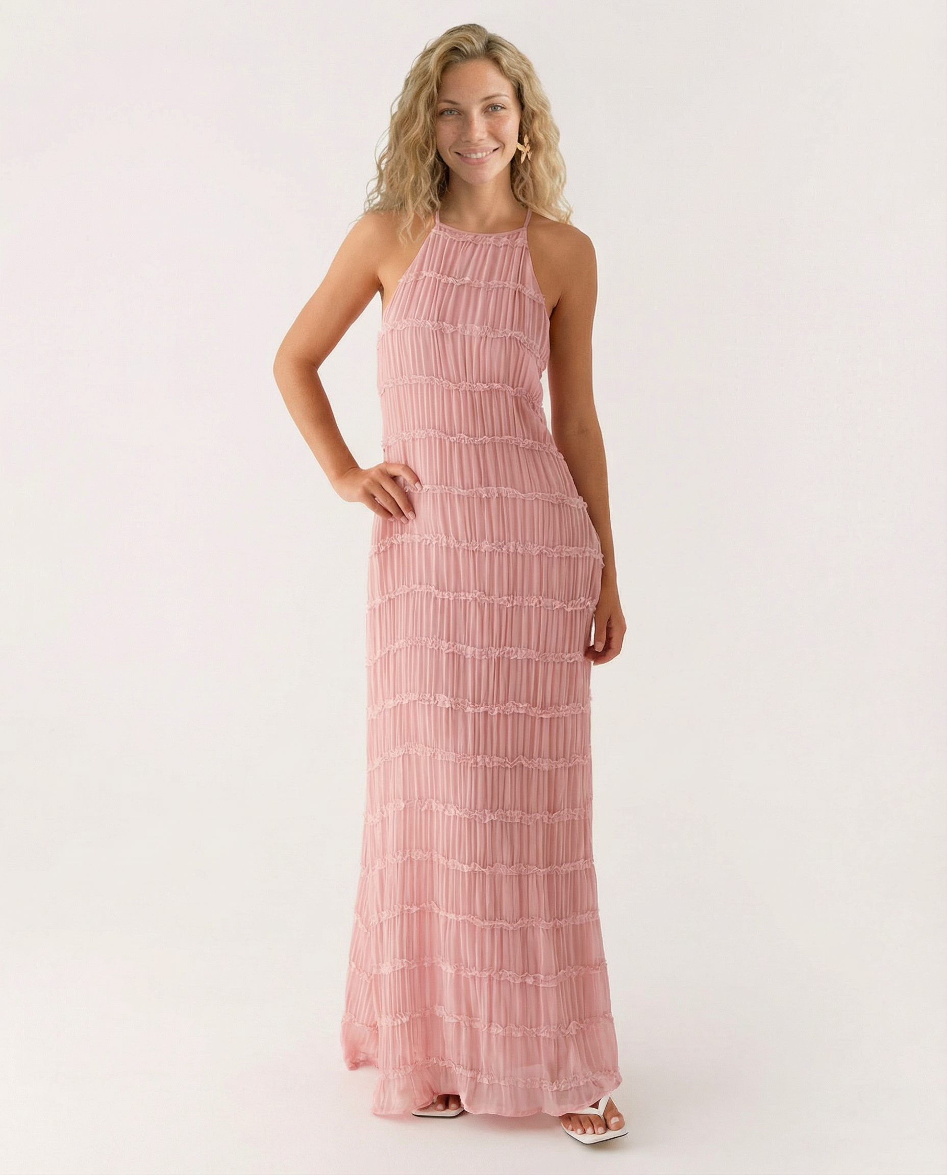 Mattie | Halter Neckline Ruched Bodycon Maxi Dress